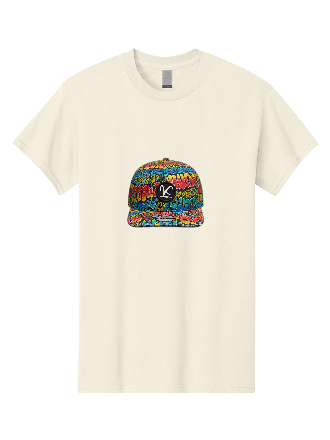 Double-K-Graffiti-Snapback Men'S Graphic Tee, 100% Cotton, Comfortable Casual Summer Wear, Machine Washable, Streetwear Fashion, Graffiti Art, Urban Style, Vibrant Colors, Bold Design, Trendy Accessories, Casual Wear, Baseball Cap, Bad056