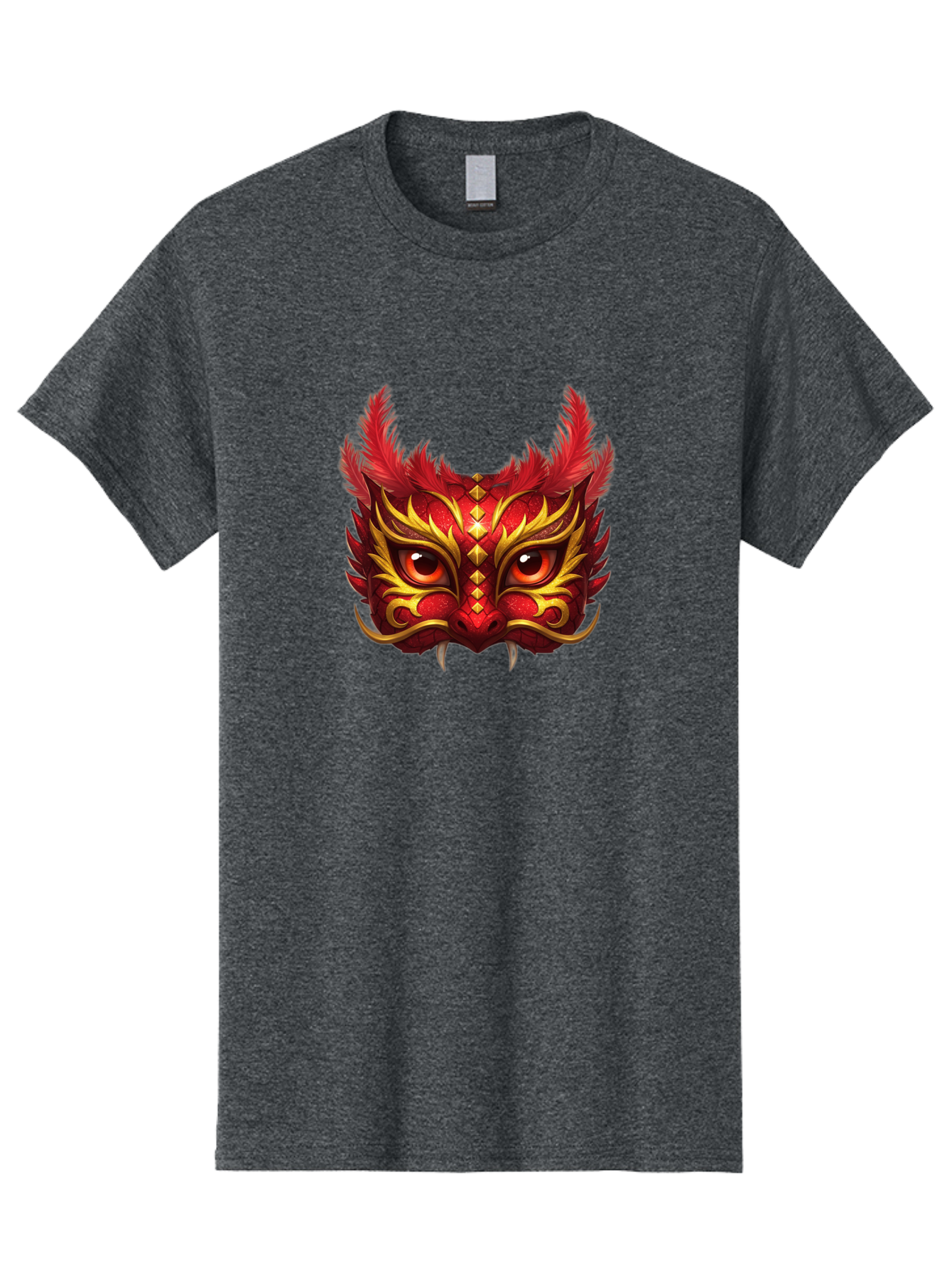 Dragon-Head Men'S Graphic Tee, 100% Cotton, Comfortable Casual Summer Wear, Machine Washable, Red Dragon Face, Gold Accents, Sharp Fangs, Bold Design, Vibrant Red, Mythical Creature, Cultural Symbol, Fierce Expression, Dragon Art Bad057