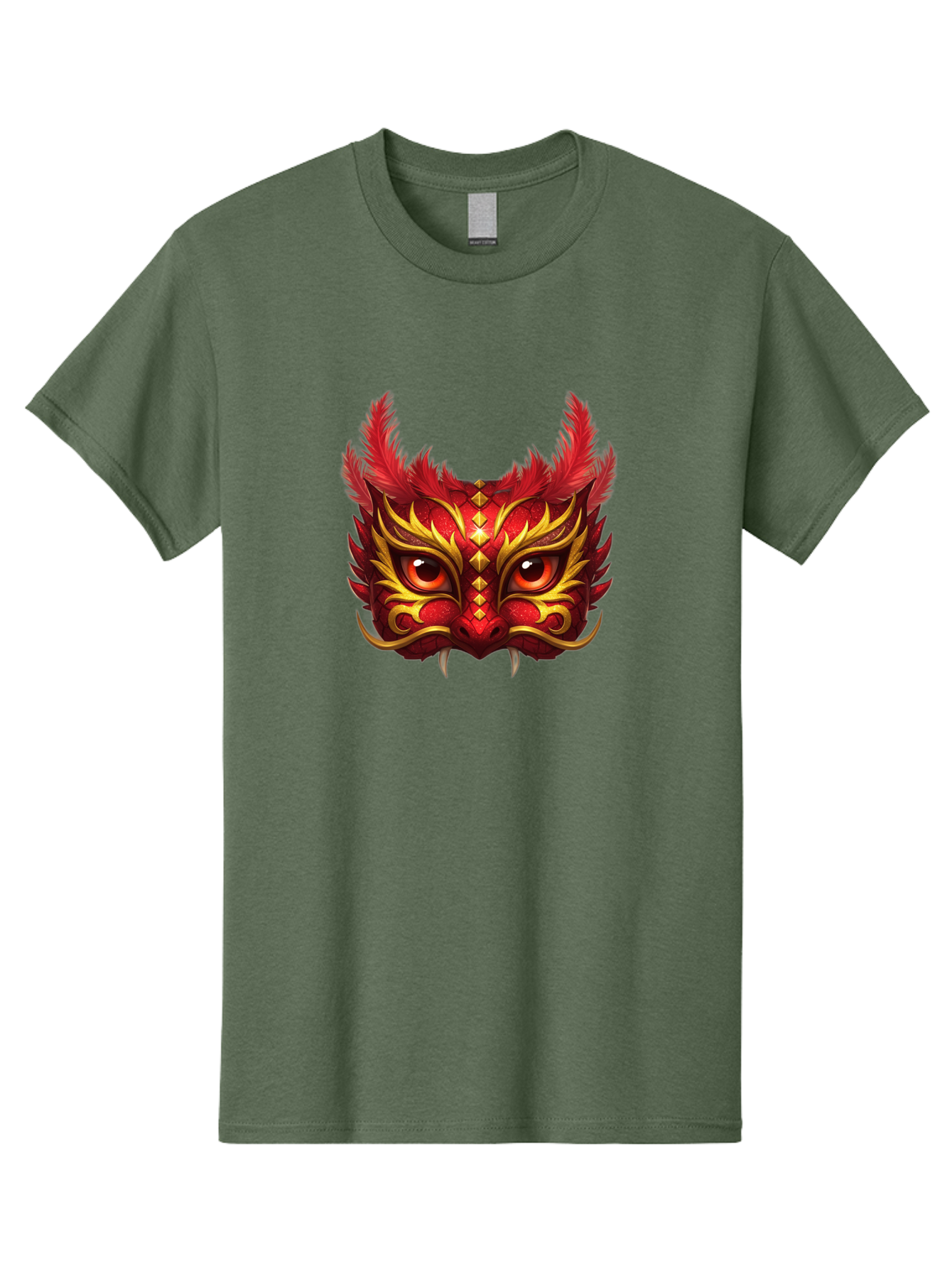 Dragon-Head Men'S Graphic Tee, 100% Cotton, Comfortable Casual Summer Wear, Machine Washable, Red Dragon Face, Gold Accents, Sharp Fangs, Bold Design, Vibrant Red, Mythical Creature, Cultural Symbol, Fierce Expression, Dragon Art Bad057