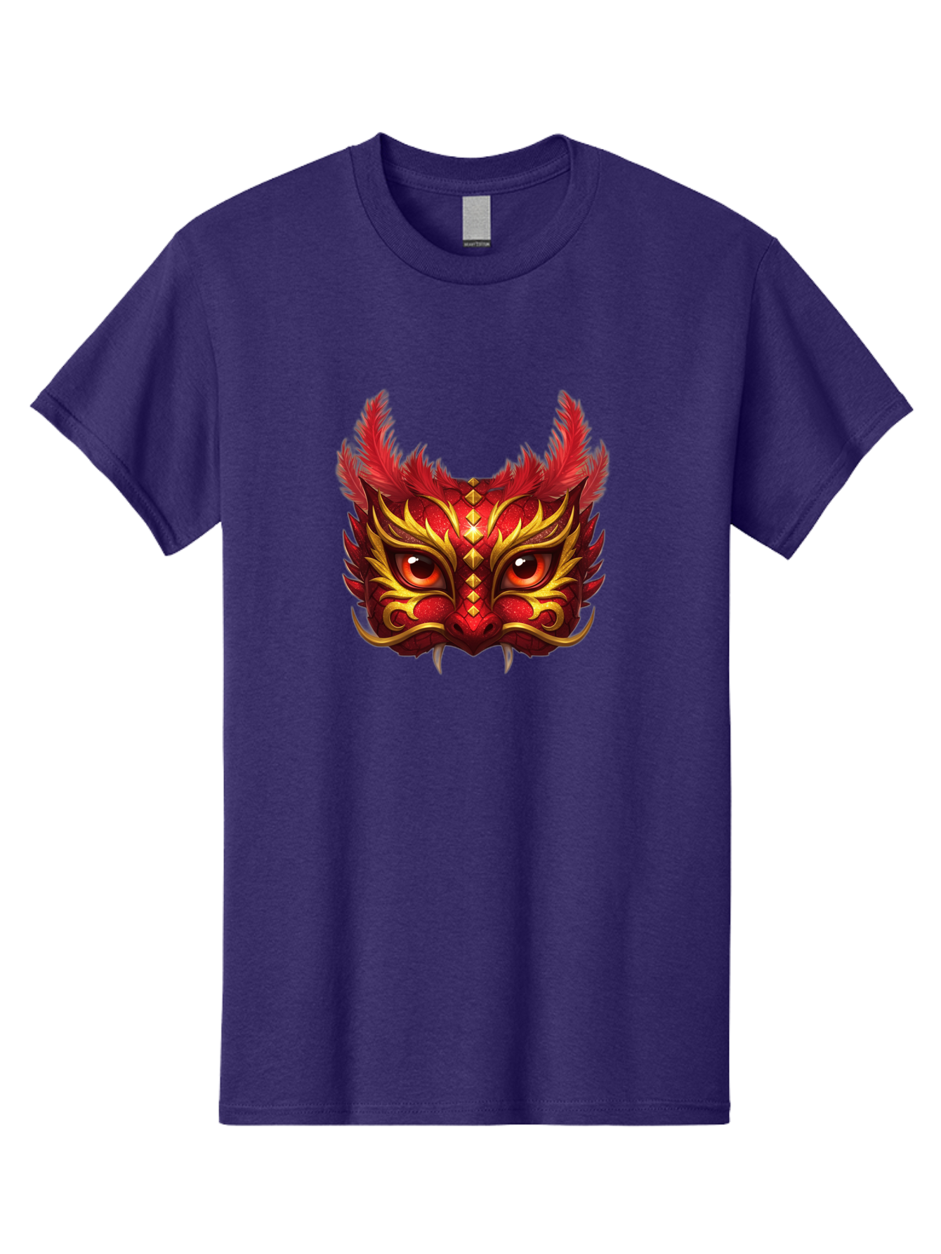 Dragon-Head Men'S Graphic Tee, 100% Cotton, Comfortable Casual Summer Wear, Machine Washable, Red Dragon Face, Gold Accents, Sharp Fangs, Bold Design, Vibrant Red, Mythical Creature, Cultural Symbol, Fierce Expression, Dragon Art Bad057