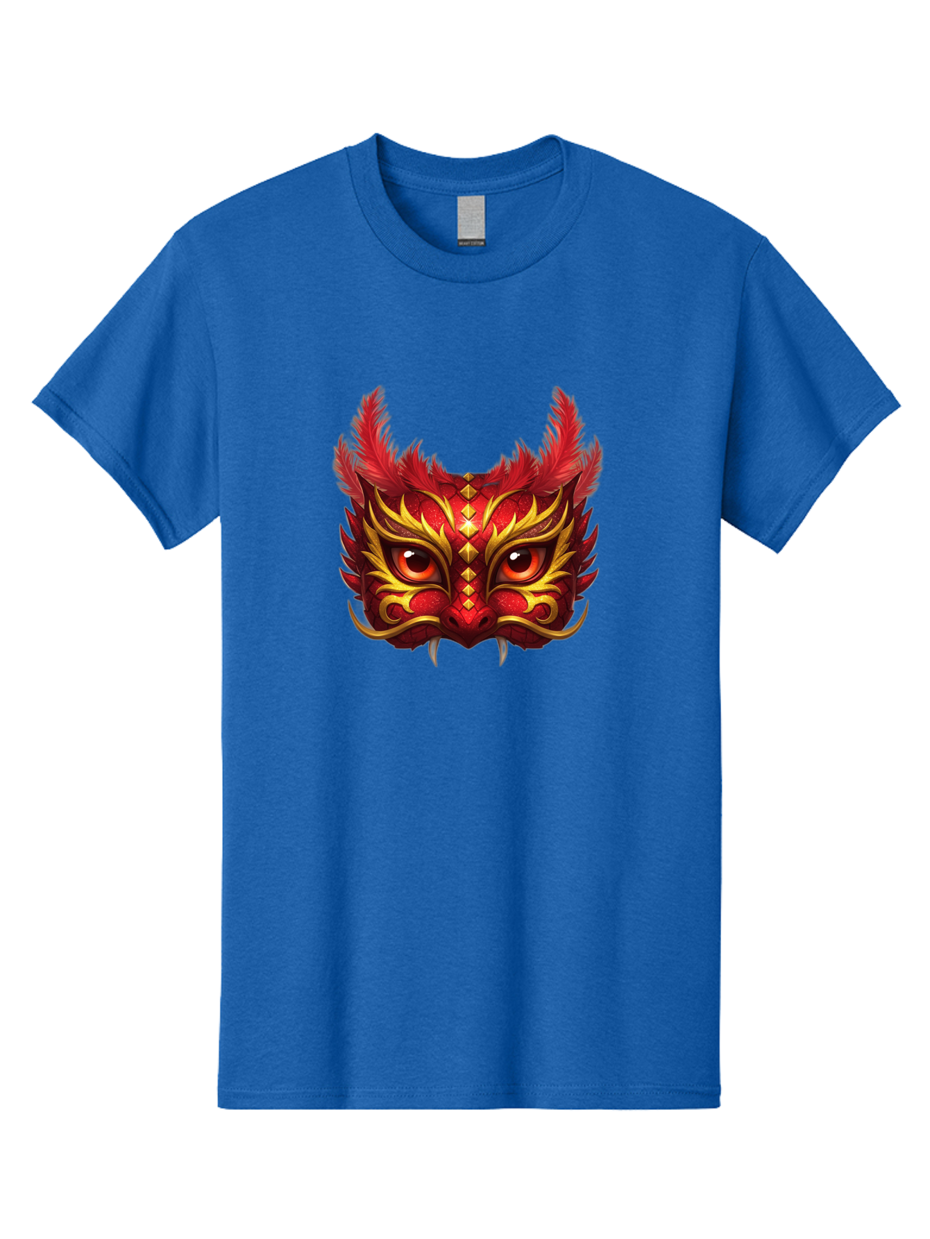 Dragon-Head Men'S Graphic Tee, 100% Cotton, Comfortable Casual Summer Wear, Machine Washable, Red Dragon Face, Gold Accents, Sharp Fangs, Bold Design, Vibrant Red, Mythical Creature, Cultural Symbol, Fierce Expression, Dragon Art Bad057