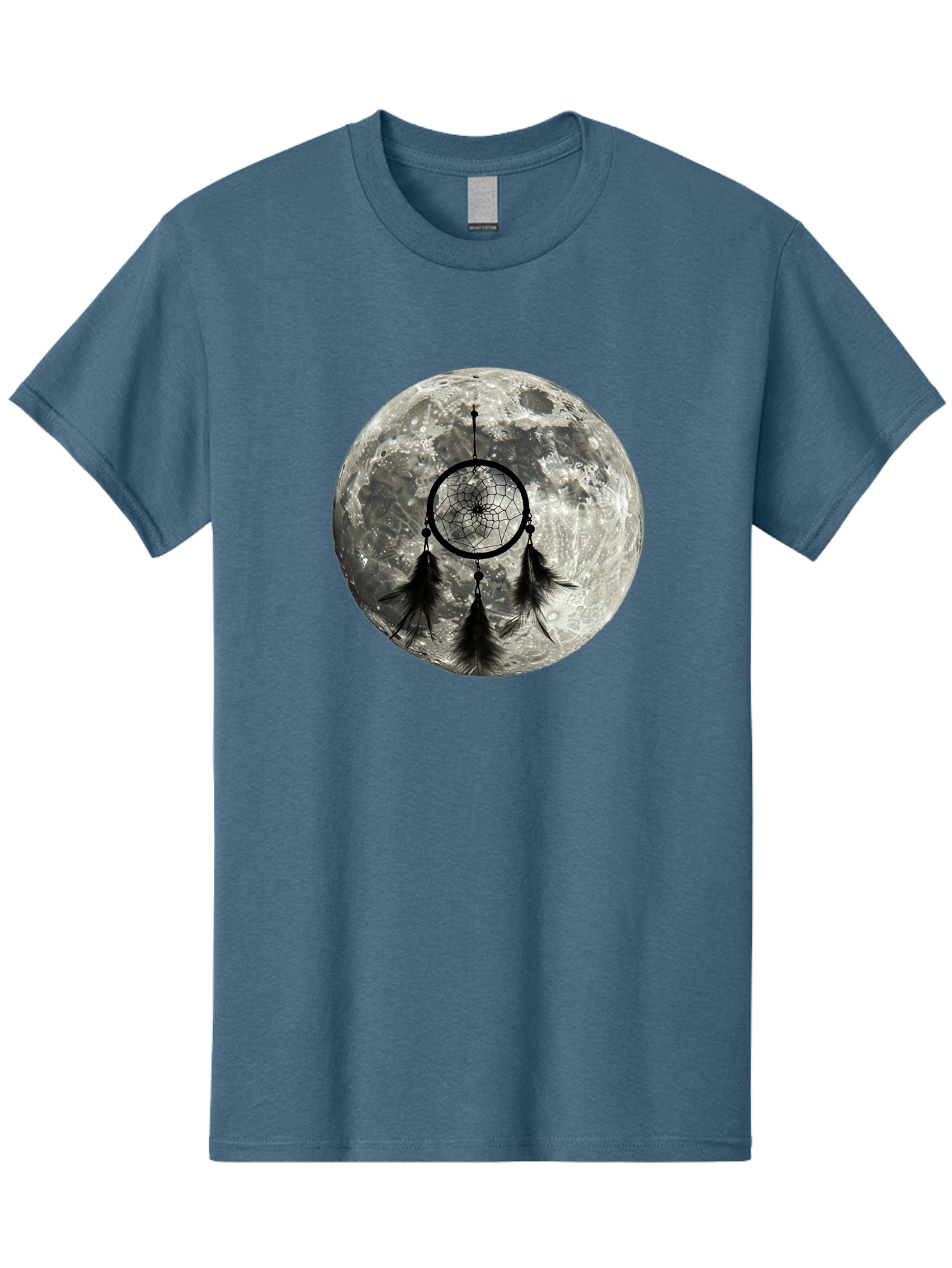 Dreamcatcher-Moon Men'S Graphic Tee, 100% Cotton, Comfortable Casual Summer Wear, Machine Washable, Dreamcatcher With Feathers, Full Moon, Lunar Surface, Mystical Symbol, Spiritual Significance, Black And White, Bohemian Style, Bad058