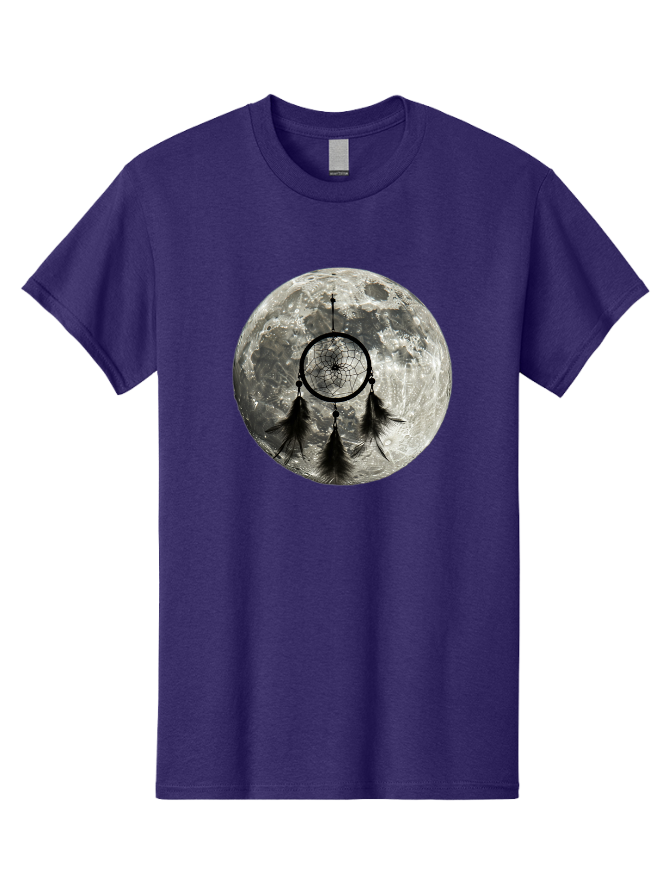 Dreamcatcher-Moon Men'S Graphic Tee, 100% Cotton, Comfortable Casual Summer Wear, Machine Washable, Dreamcatcher With Feathers, Full Moon, Lunar Surface, Mystical Symbol, Spiritual Significance, Black And White, Bohemian Style, Bad058