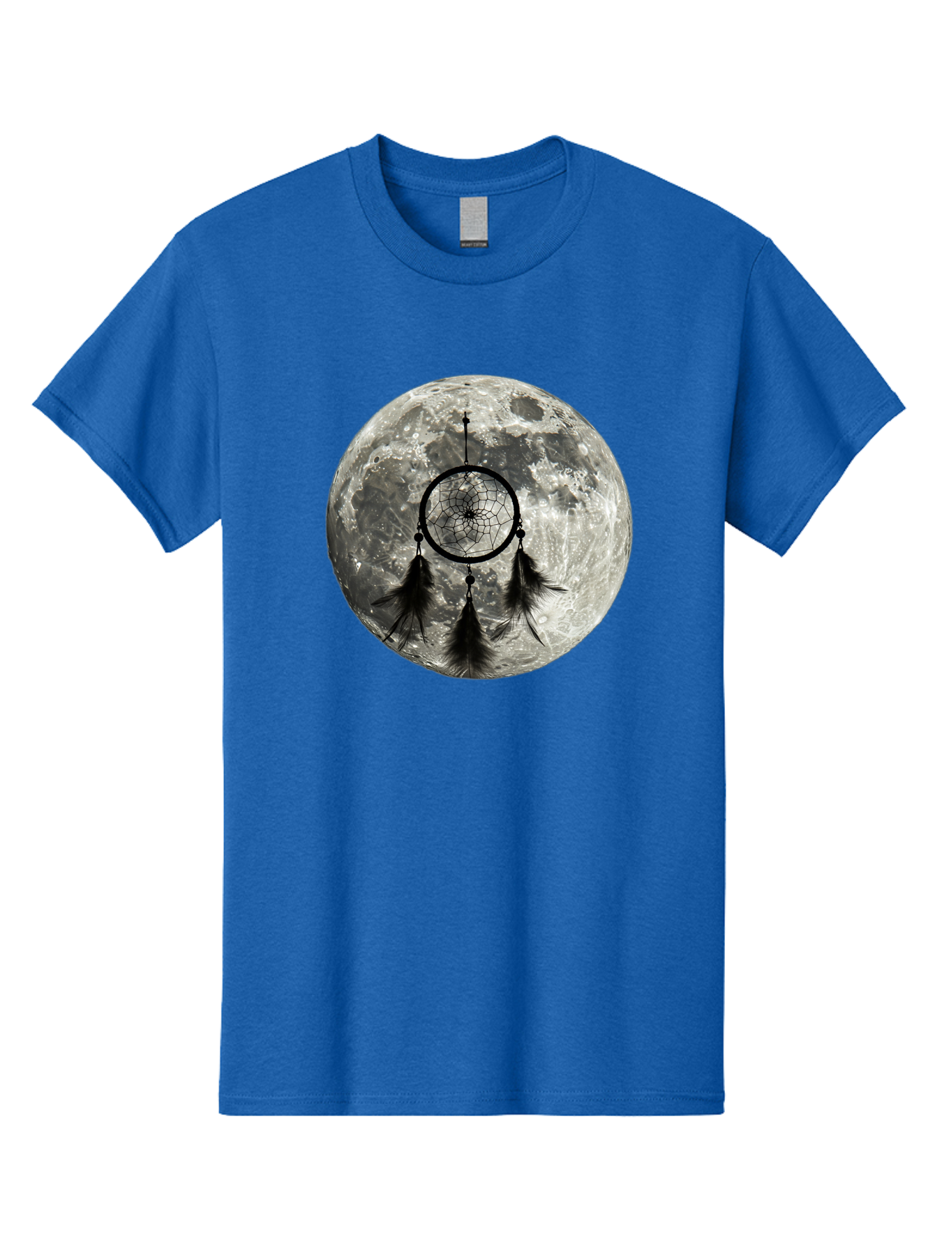 Dreamcatcher-Moon Men'S Graphic Tee, 100% Cotton, Comfortable Casual Summer Wear, Machine Washable, Dreamcatcher With Feathers, Full Moon, Lunar Surface, Mystical Symbol, Spiritual Significance, Black And White, Bohemian Style, Bad058