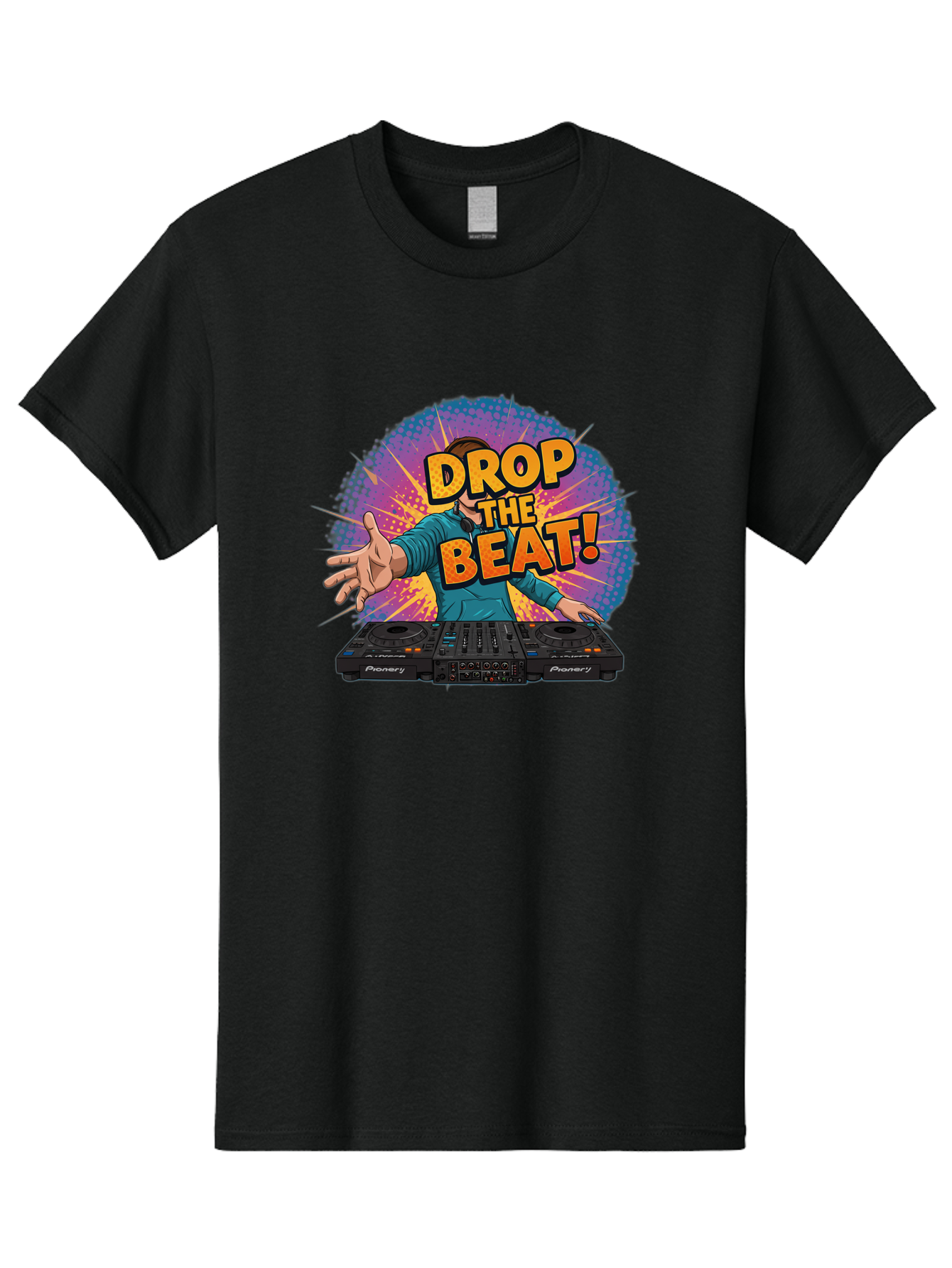Drop-The-Beat Men'S Graphic Tee, 100% Cotton, Comfortable Casual Summer Wear, Machine Washable, Dj Spinning Tracks, Electronic Dance Music, Party Atmosphere, Club Vibe, Dj Controller, Pionery Equipment, Mixing Beats, Energetic Performance Bad060