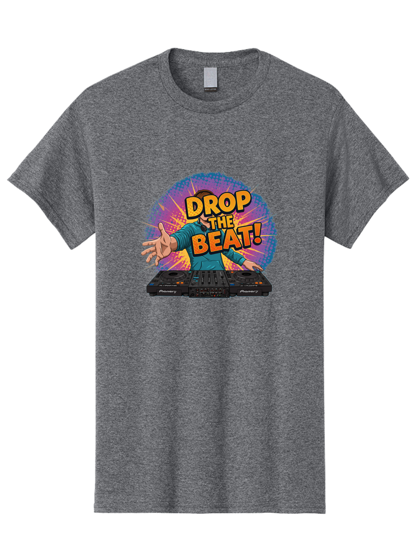 Drop-The-Beat Men'S Graphic Tee, 100% Cotton, Comfortable Casual Summer Wear, Machine Washable, Dj Spinning Tracks, Electronic Dance Music, Party Atmosphere, Club Vibe, Dj Controller, Pionery Equipment, Mixing Beats, Energetic Performance Bad060