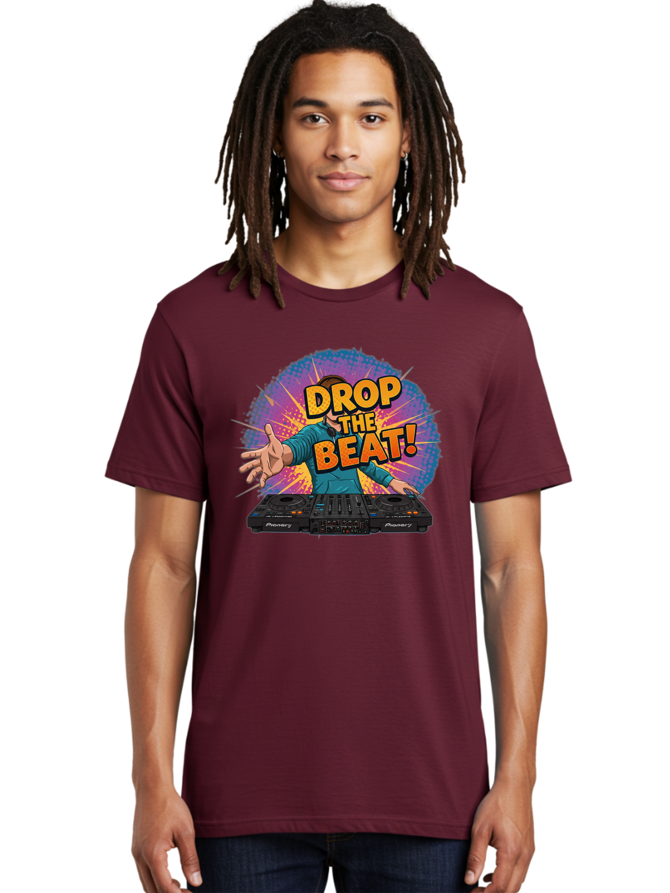 Drop-The-Beat Men'S Graphic Tee, 100% Cotton, Comfortable Casual Summer Wear, Machine Washable, Dj Spinning Tracks, Electronic Dance Music, Party Atmosphere, Club Vibe, Dj Controller, Pionery Equipment, Mixing Beats, Energetic Performance Bad060
