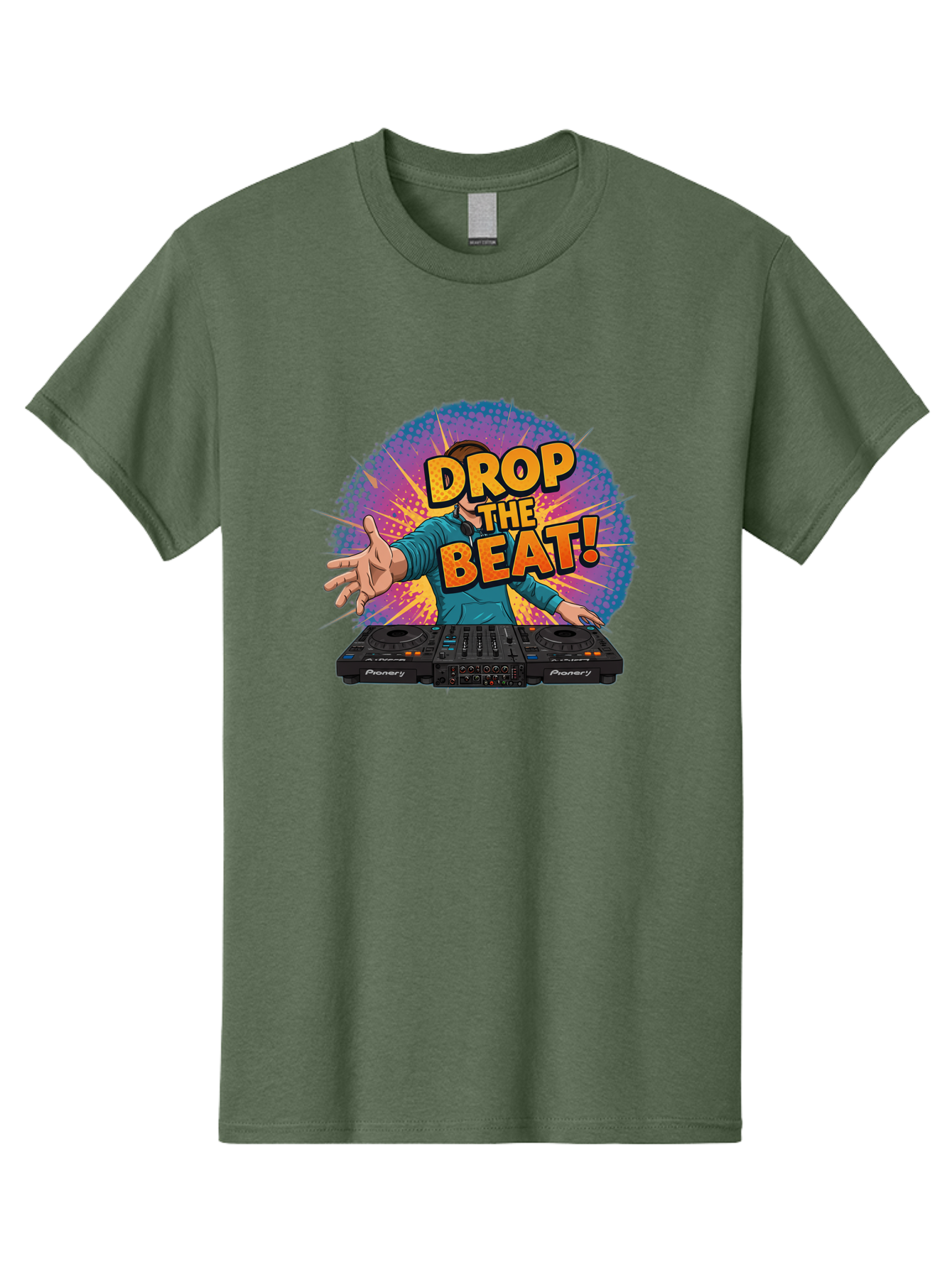 Drop-The-Beat Men'S Graphic Tee, 100% Cotton, Comfortable Casual Summer Wear, Machine Washable, Dj Spinning Tracks, Electronic Dance Music, Party Atmosphere, Club Vibe, Dj Controller, Pionery Equipment, Mixing Beats, Energetic Performance Bad060