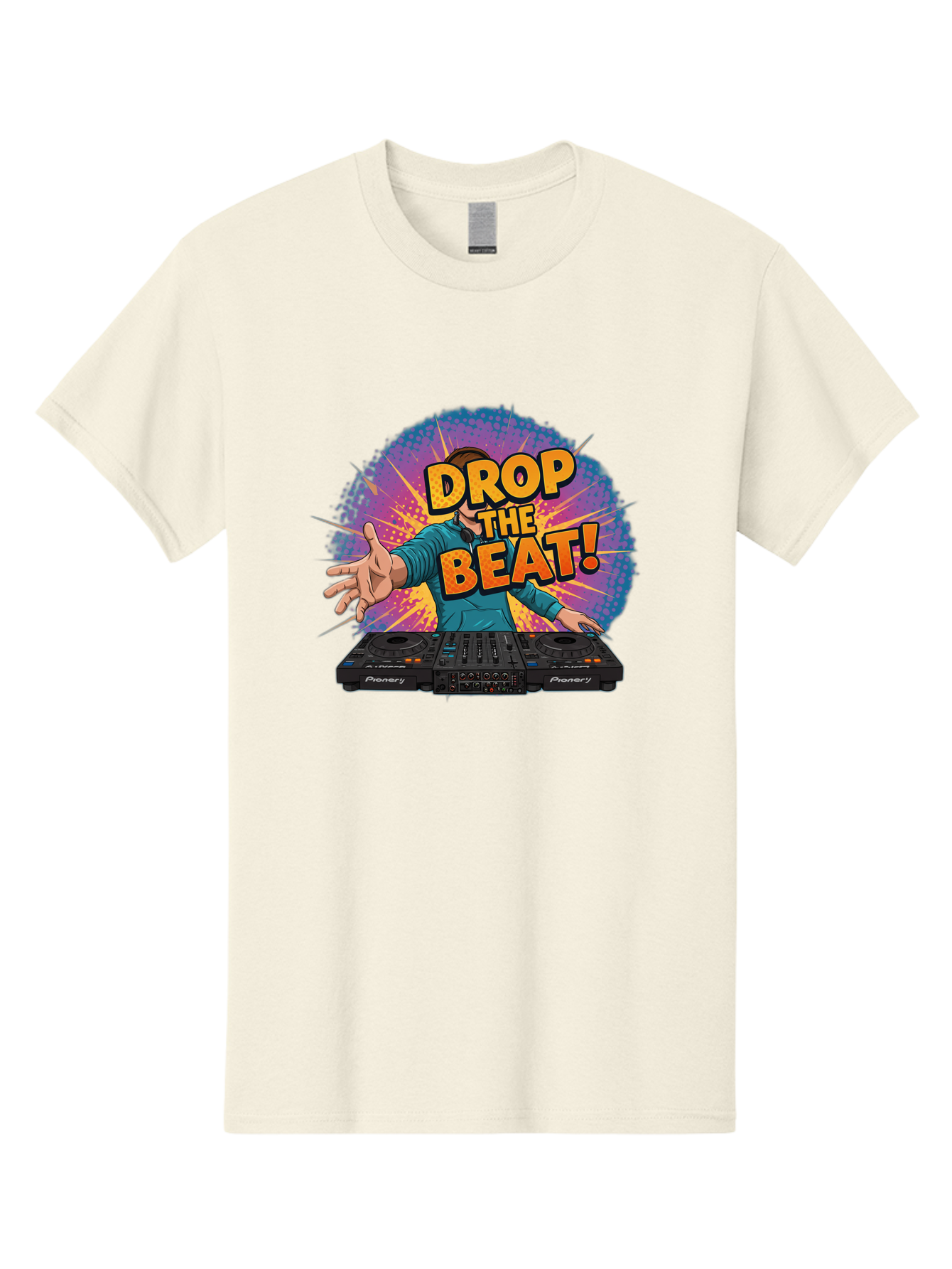 Drop-The-Beat Men'S Graphic Tee, 100% Cotton, Comfortable Casual Summer Wear, Machine Washable, Dj Spinning Tracks, Electronic Dance Music, Party Atmosphere, Club Vibe, Dj Controller, Pionery Equipment, Mixing Beats, Energetic Performance Bad060
