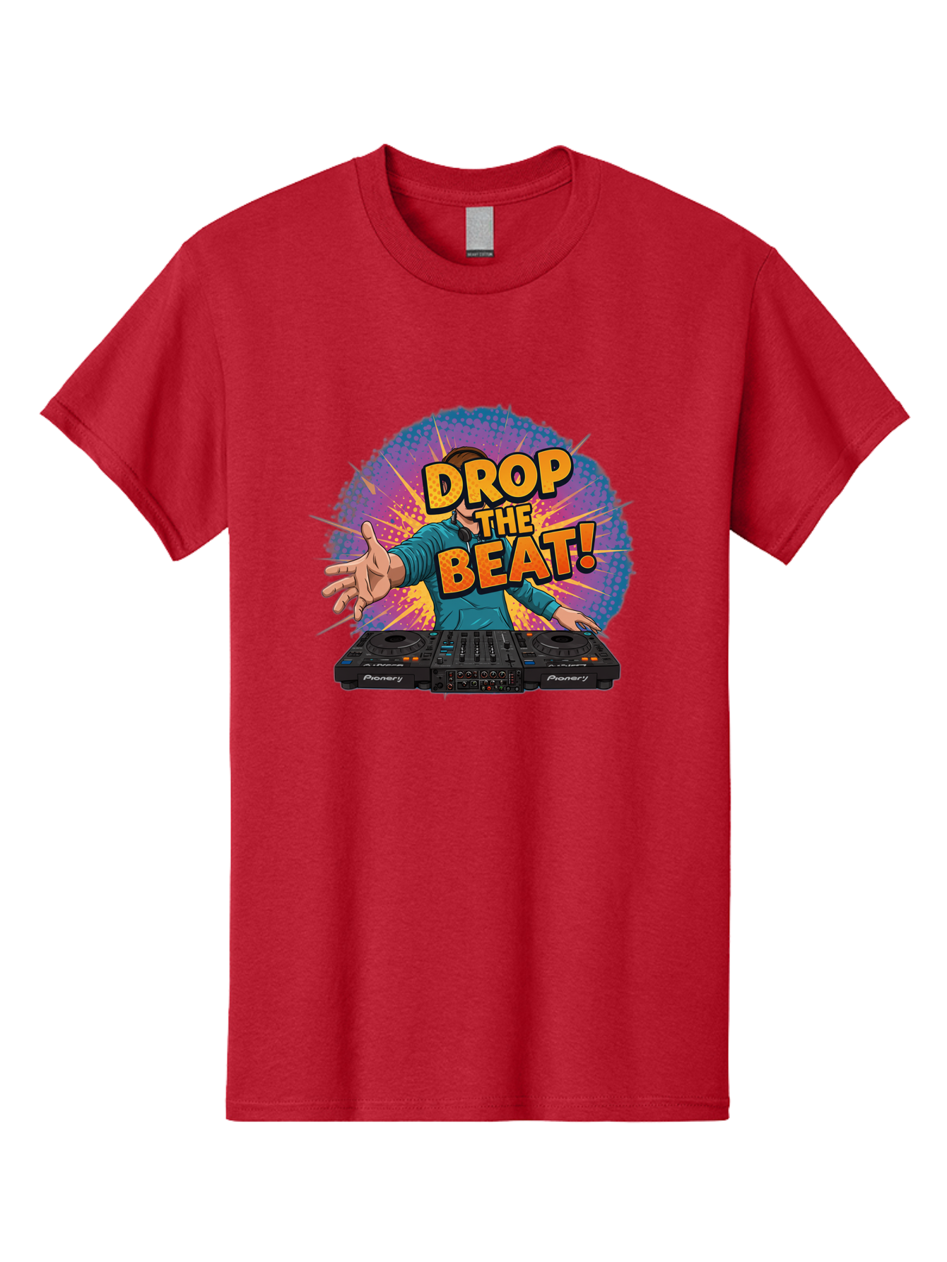 Drop-The-Beat Men'S Graphic Tee, 100% Cotton, Comfortable Casual Summer Wear, Machine Washable, Dj Spinning Tracks, Electronic Dance Music, Party Atmosphere, Club Vibe, Dj Controller, Pionery Equipment, Mixing Beats, Energetic Performance Bad060