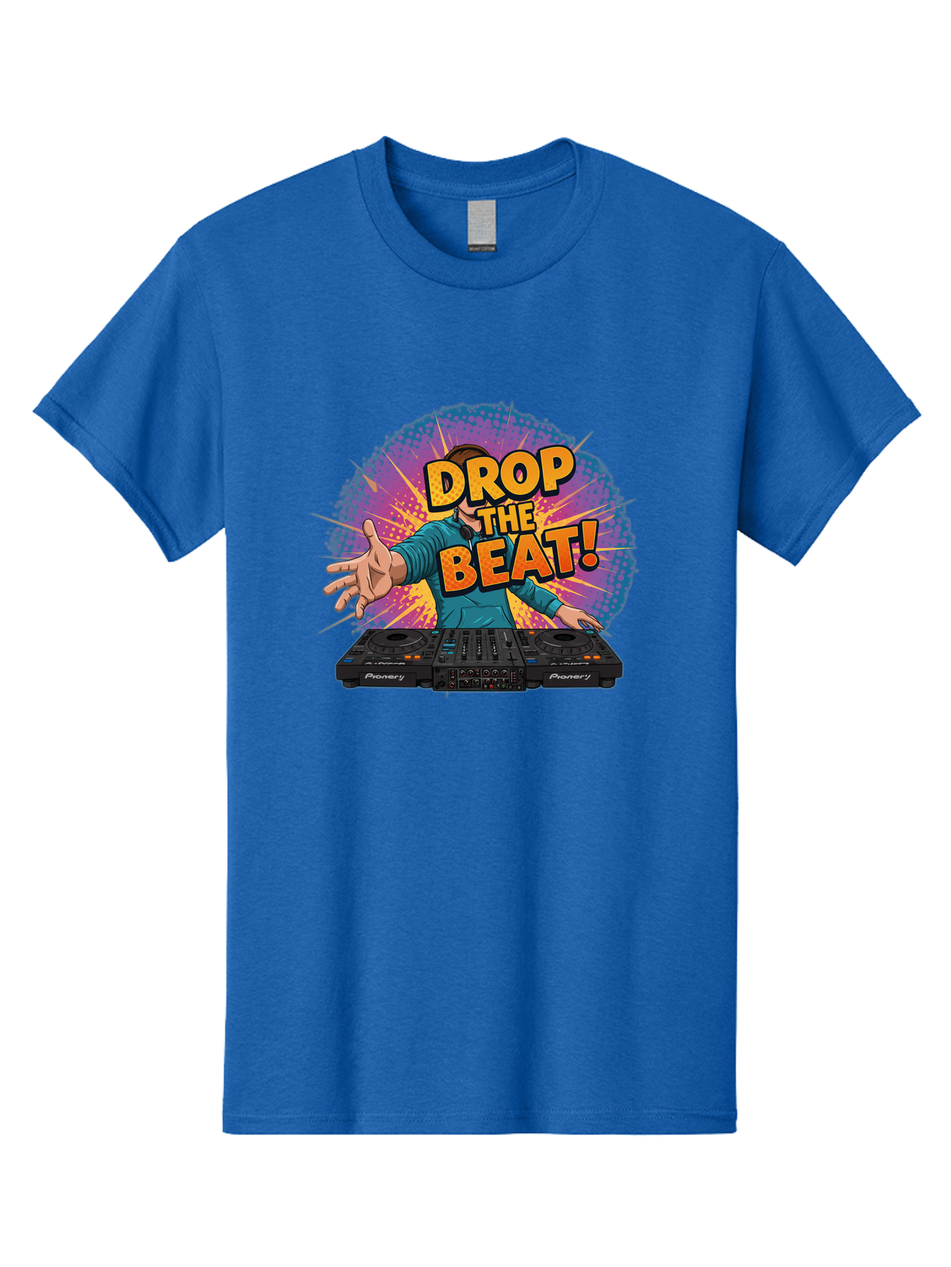 Drop-The-Beat Men'S Graphic Tee, 100% Cotton, Comfortable Casual Summer Wear, Machine Washable, Dj Spinning Tracks, Electronic Dance Music, Party Atmosphere, Club Vibe, Dj Controller, Pionery Equipment, Mixing Beats, Energetic Performance Bad060