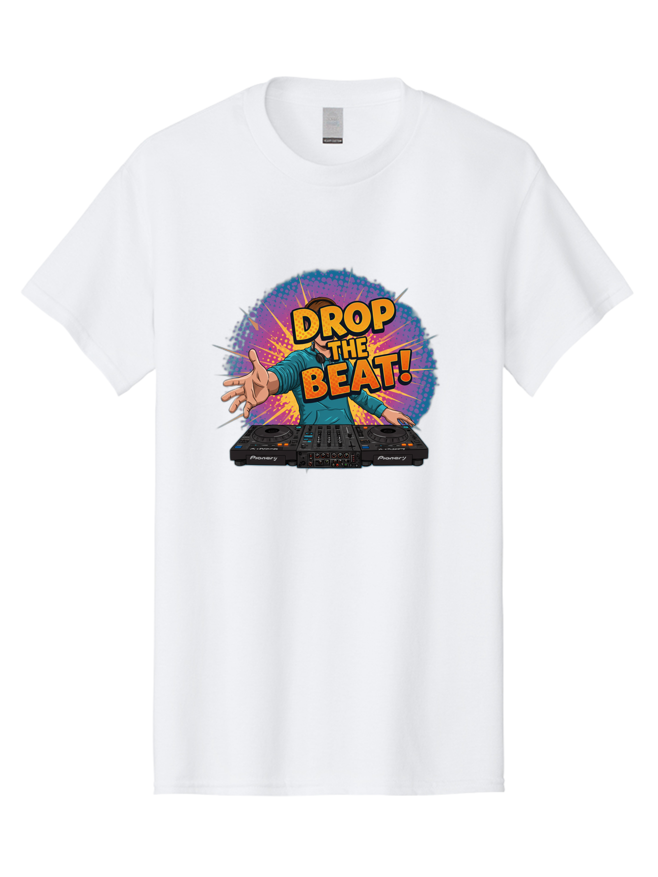 Drop-The-Beat Men'S Graphic Tee, 100% Cotton, Comfortable Casual Summer Wear, Machine Washable, Dj Spinning Tracks, Electronic Dance Music, Party Atmosphere, Club Vibe, Dj Controller, Pionery Equipment, Mixing Beats, Energetic Performance Bad060
