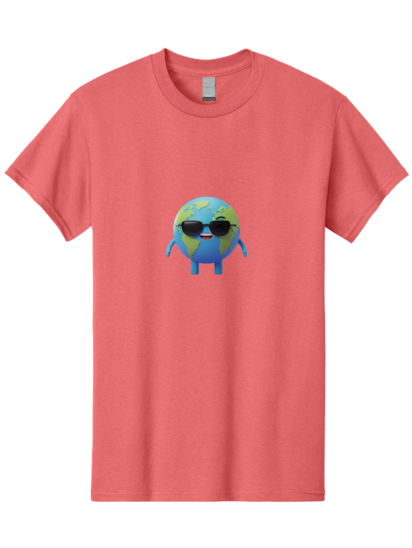 Earth-With-Sunglasses Men'S Graphic Tee, 100% Cotton, Comfortable Casual Summer Wear, Machine Washable, Cartoon Earth, Sunglasses, Smiling Face, Anthropomorphic Globe, Cute Character, Fun Design, Earth Illustration, Quirky Style, Cool Planet, Bad062