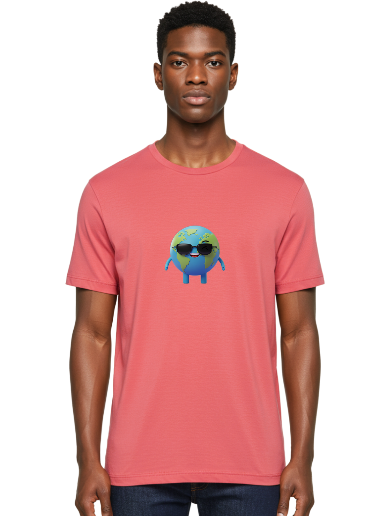 Earth-With-Sunglasses Men'S Graphic Tee, 100% Cotton, Comfortable Casual Summer Wear, Machine Washable, Cartoon Earth, Sunglasses, Smiling Face, Anthropomorphic Globe, Cute Character, Fun Design, Earth Illustration, Quirky Style, Cool Planet, Bad062