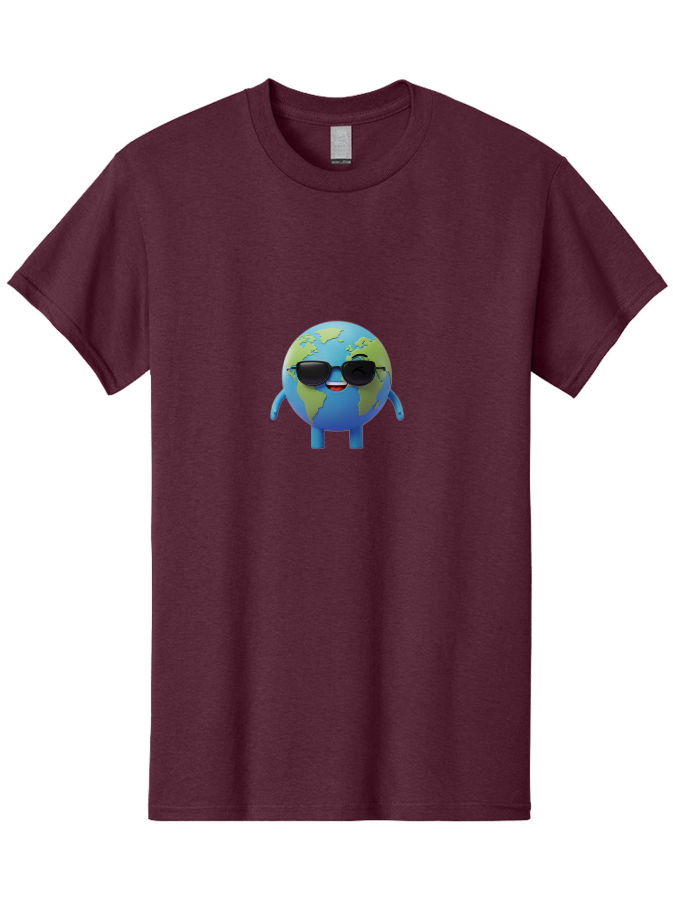 Earth-With-Sunglasses Men'S Graphic Tee, 100% Cotton, Comfortable Casual Summer Wear, Machine Washable, Cartoon Earth, Sunglasses, Smiling Face, Anthropomorphic Globe, Cute Character, Fun Design, Earth Illustration, Quirky Style, Cool Planet, Bad062