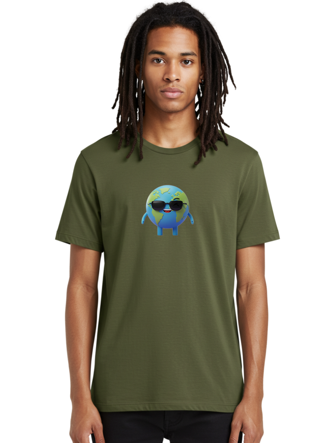Earth-With-Sunglasses Men'S Graphic Tee, 100% Cotton, Comfortable Casual Summer Wear, Machine Washable, Cartoon Earth, Sunglasses, Smiling Face, Anthropomorphic Globe, Cute Character, Fun Design, Earth Illustration, Quirky Style, Cool Planet, Bad062