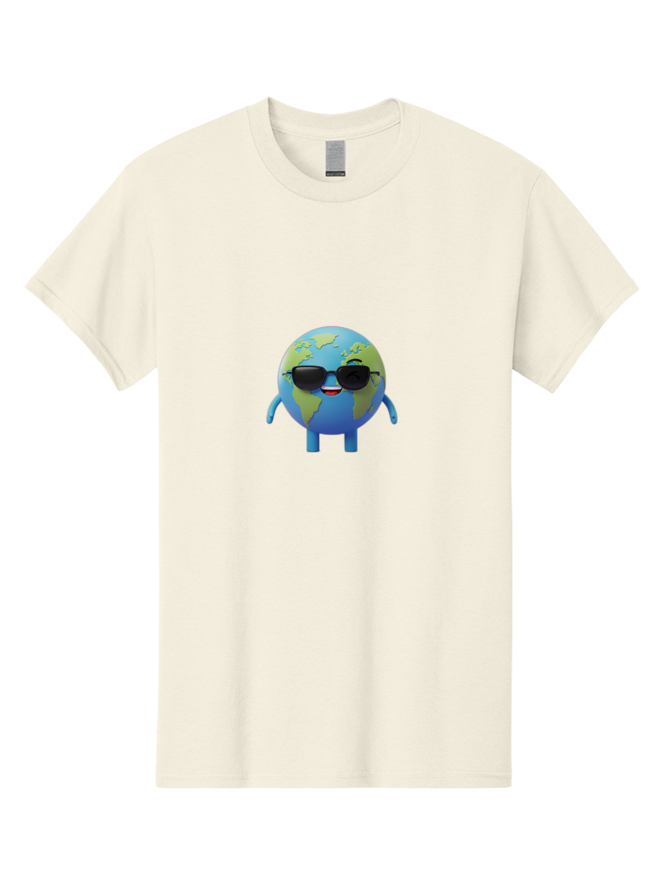 Earth-With-Sunglasses Men'S Graphic Tee, 100% Cotton, Comfortable Casual Summer Wear, Machine Washable, Cartoon Earth, Sunglasses, Smiling Face, Anthropomorphic Globe, Cute Character, Fun Design, Earth Illustration, Quirky Style, Cool Planet, Bad062