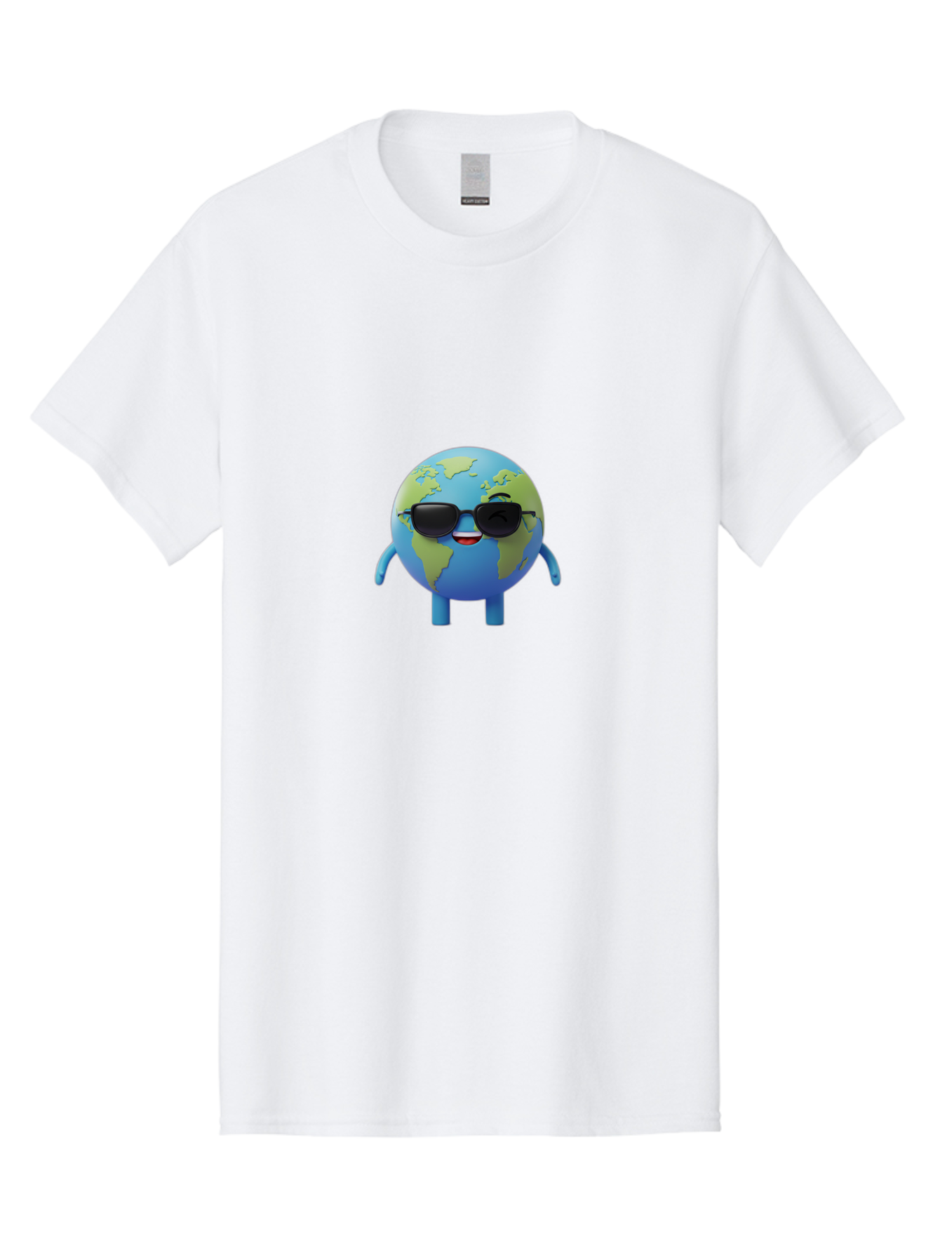 Earth-With-Sunglasses Men'S Graphic Tee, 100% Cotton, Comfortable Casual Summer Wear, Machine Washable, Cartoon Earth, Sunglasses, Smiling Face, Anthropomorphic Globe, Cute Character, Fun Design, Earth Illustration, Quirky Style, Cool Planet, Bad062