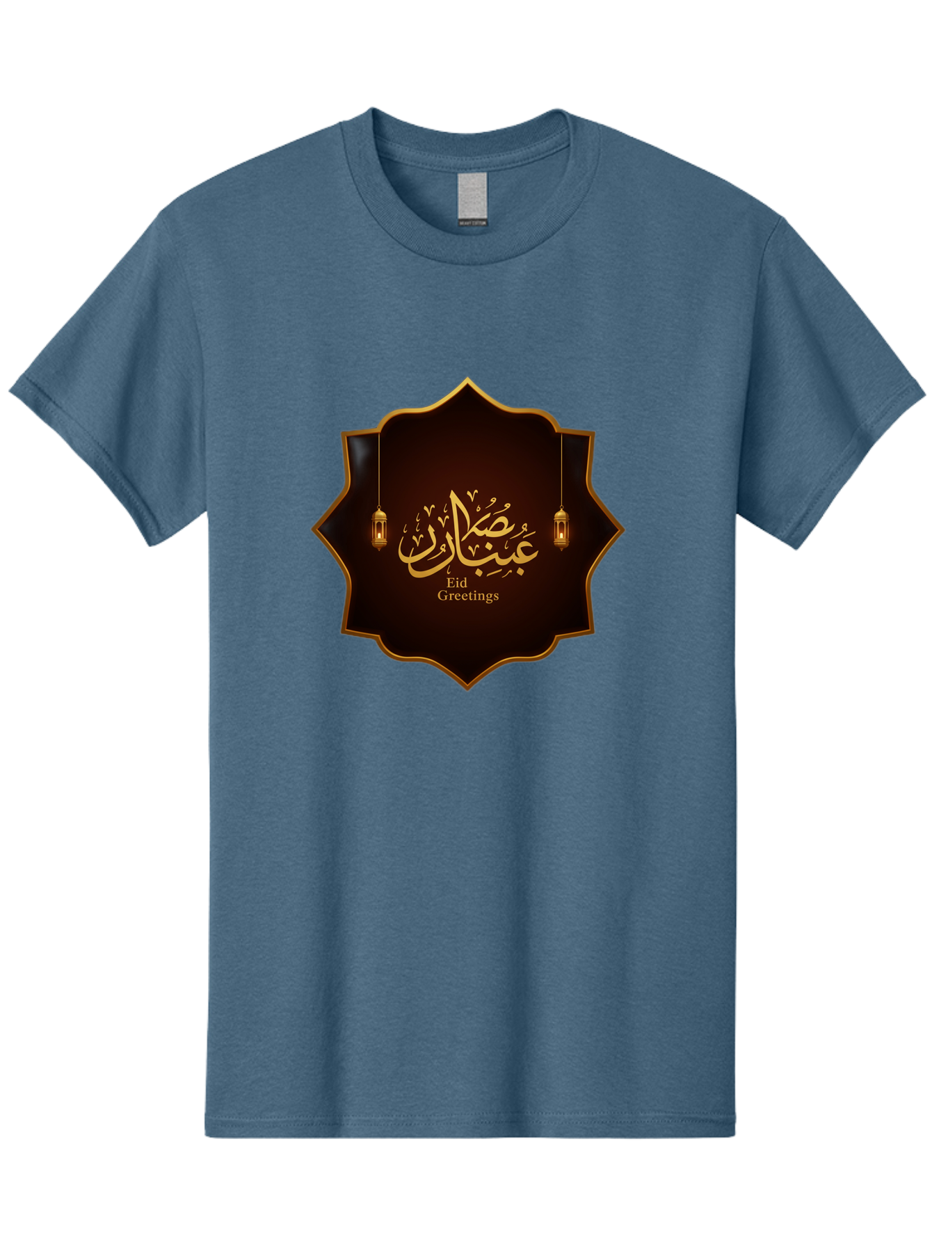Eid-Greetings Men'S Graphic Tee, 100% Cotton, Comfortable Casual Summer Wear, Machine Washable, Eid Mubarak Greetings, Islamic Calligraphy, Golden Ornaments, Hanging Lanterns, Traditional Celebrations, Eid Wishes, Muslim Festival Bad064