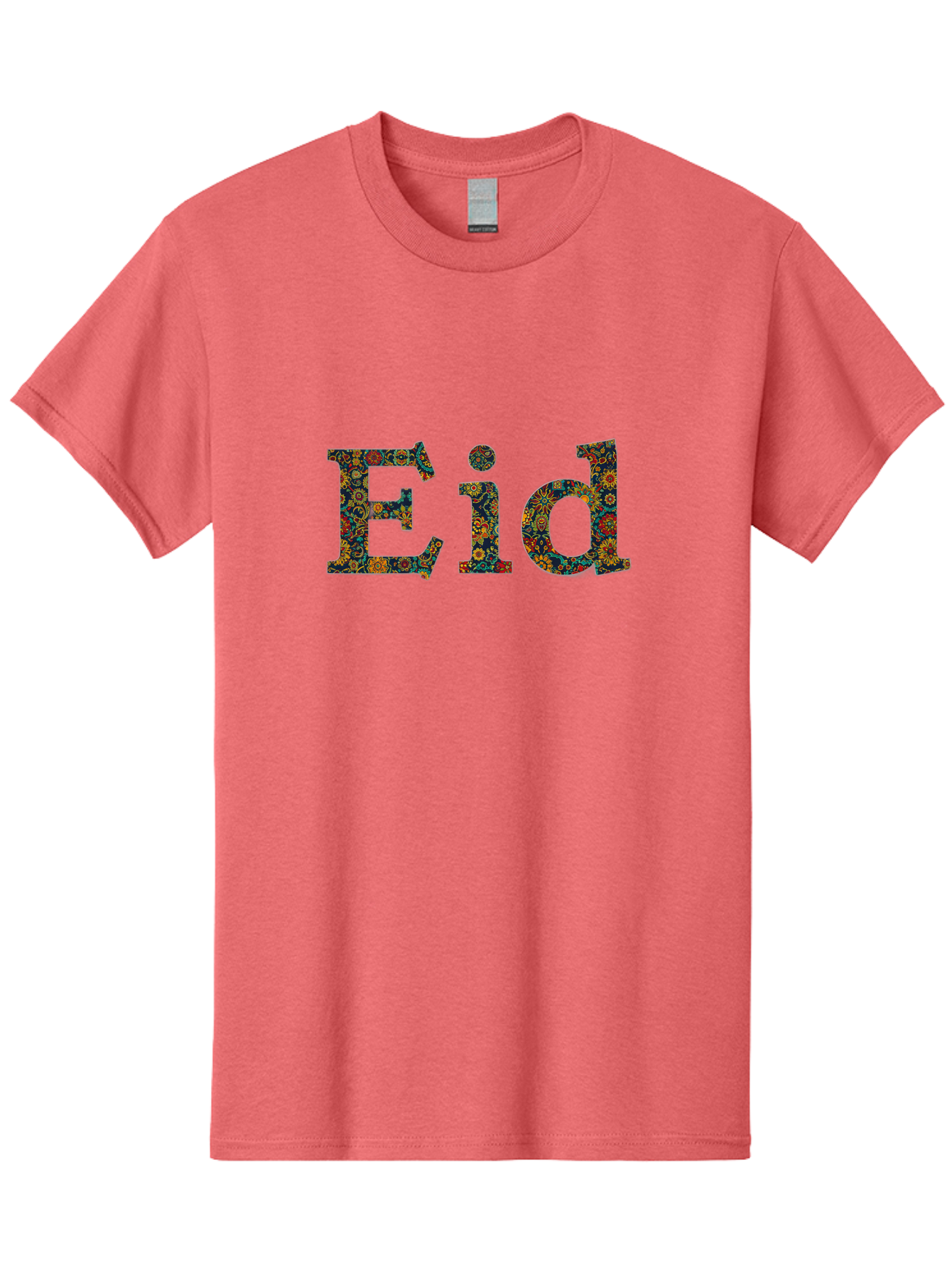 Eid Men'S Graphic Tee, 100% Cotton, Comfortable Casual Summer Wear, Machine Washable, Eid Celebration, Floral Pattern, Colorful Design, Vibrant Colors, Festive Atmosphere, Islamic Holiday, Cultural Tradition, Ornate Details, Decorative Art Bad067