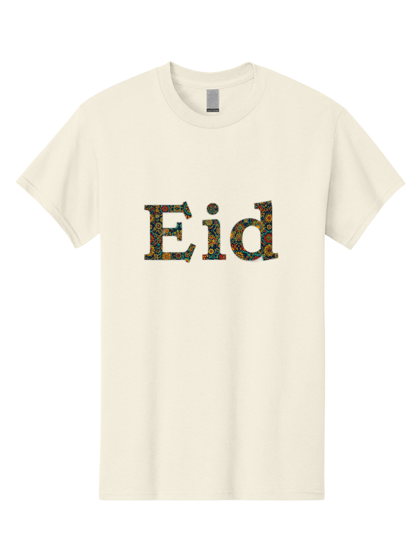 Eid Men'S Graphic Tee, 100% Cotton, Comfortable Casual Summer Wear, Machine Washable, Eid Celebration, Floral Pattern, Colorful Design, Vibrant Colors, Festive Atmosphere, Islamic Holiday, Cultural Tradition, Ornate Details, Decorative Art Bad067