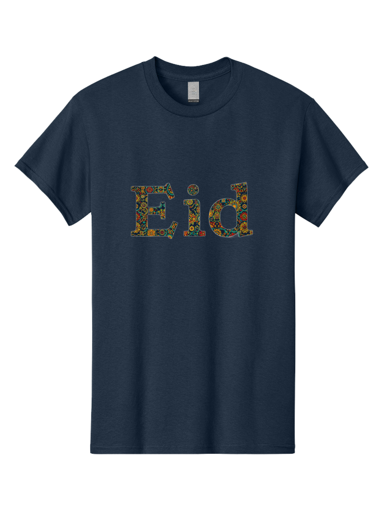 Eid Men'S Graphic Tee, 100% Cotton, Comfortable Casual Summer Wear, Machine Washable, Eid Celebration, Floral Pattern, Colorful Design, Vibrant Colors, Festive Atmosphere, Islamic Holiday, Cultural Tradition, Ornate Details, Decorative Art Bad067