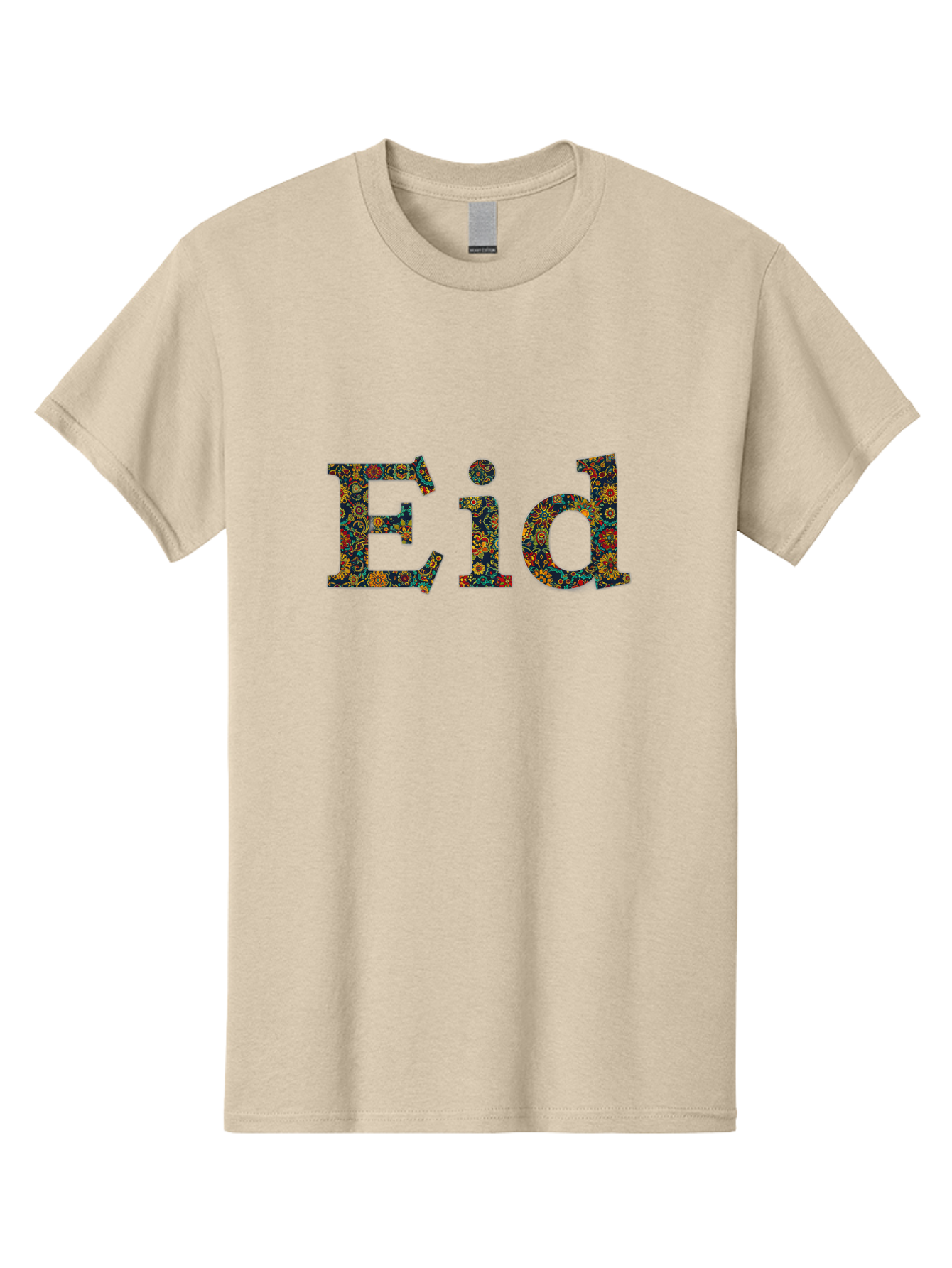 Eid Men'S Graphic Tee, 100% Cotton, Comfortable Casual Summer Wear, Machine Washable, Eid Celebration, Floral Pattern, Colorful Design, Vibrant Colors, Festive Atmosphere, Islamic Holiday, Cultural Tradition, Ornate Details, Decorative Art Bad067