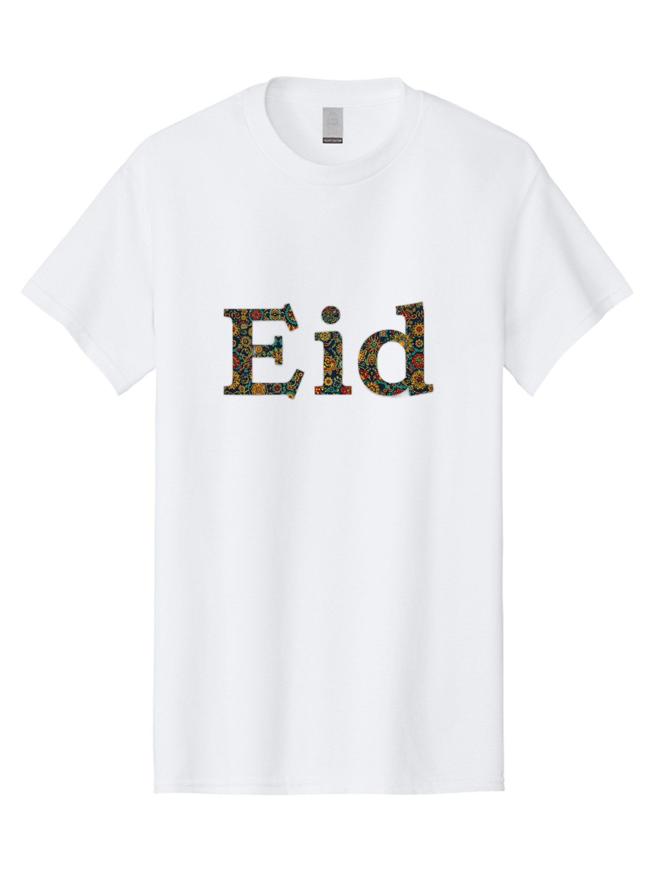 Eid Men'S Graphic Tee, 100% Cotton, Comfortable Casual Summer Wear, Machine Washable, Eid Celebration, Floral Pattern, Colorful Design, Vibrant Colors, Festive Atmosphere, Islamic Holiday, Cultural Tradition, Ornate Details, Decorative Art Bad067