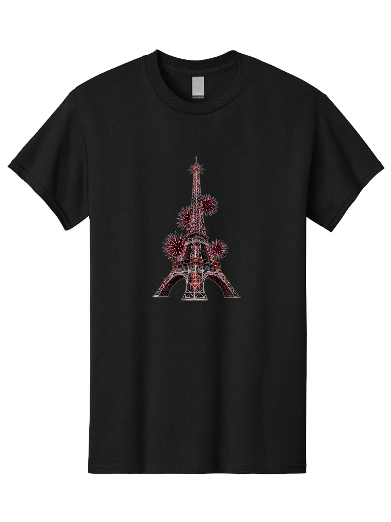 Eiffel-Tower-4 Men'S Graphic Tee, 100% Cotton, Comfortable Casual Summer Wear, Machine Washable, Eiffel Tower With Firework Explosions Around It, Paris Landmark, Famous Monument, Fireworks Display, Celebration, Festive Atmosphere, Bad071