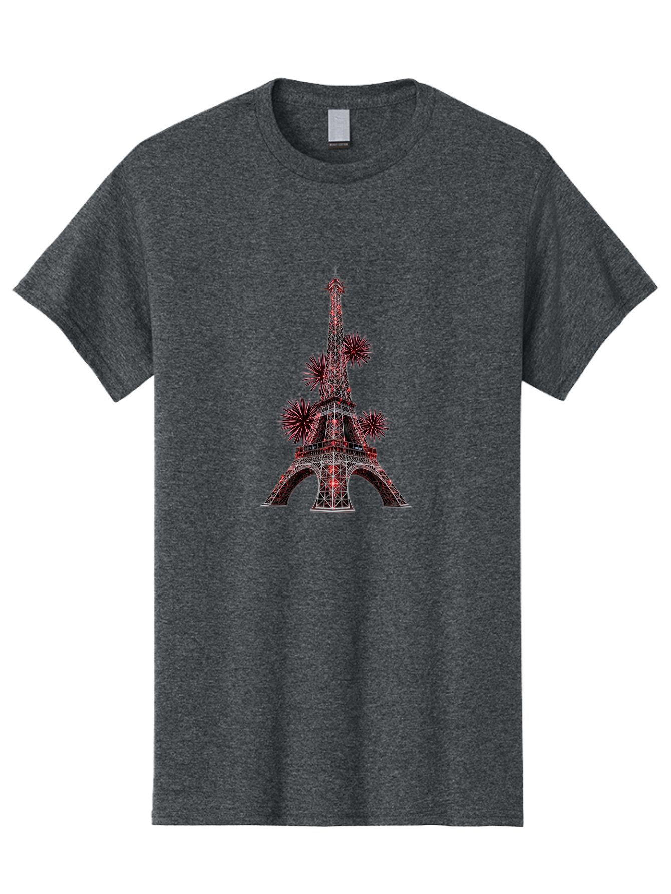 Eiffel-Tower-4 Men'S Graphic Tee, 100% Cotton, Comfortable Casual Summer Wear, Machine Washable, Eiffel Tower With Firework Explosions Around It, Paris Landmark, Famous Monument, Fireworks Display, Celebration, Festive Atmosphere, Bad071