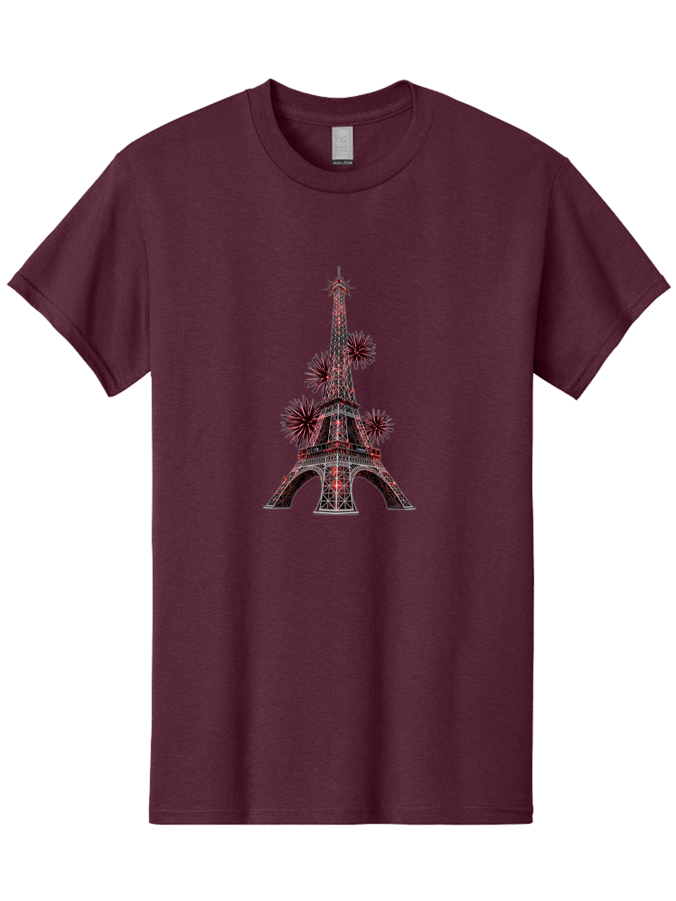 Eiffel-Tower-4 Men'S Graphic Tee, 100% Cotton, Comfortable Casual Summer Wear, Machine Washable, Eiffel Tower With Firework Explosions Around It, Paris Landmark, Famous Monument, Fireworks Display, Celebration, Festive Atmosphere, Bad071