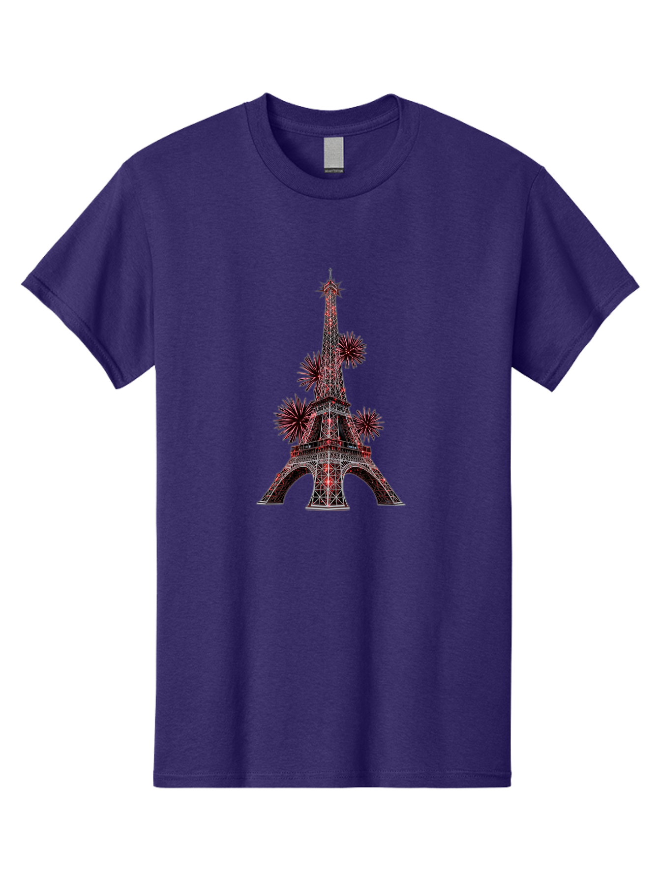 Eiffel-Tower-4 Men'S Graphic Tee, 100% Cotton, Comfortable Casual Summer Wear, Machine Washable, Eiffel Tower With Firework Explosions Around It, Paris Landmark, Famous Monument, Fireworks Display, Celebration, Festive Atmosphere, Bad071