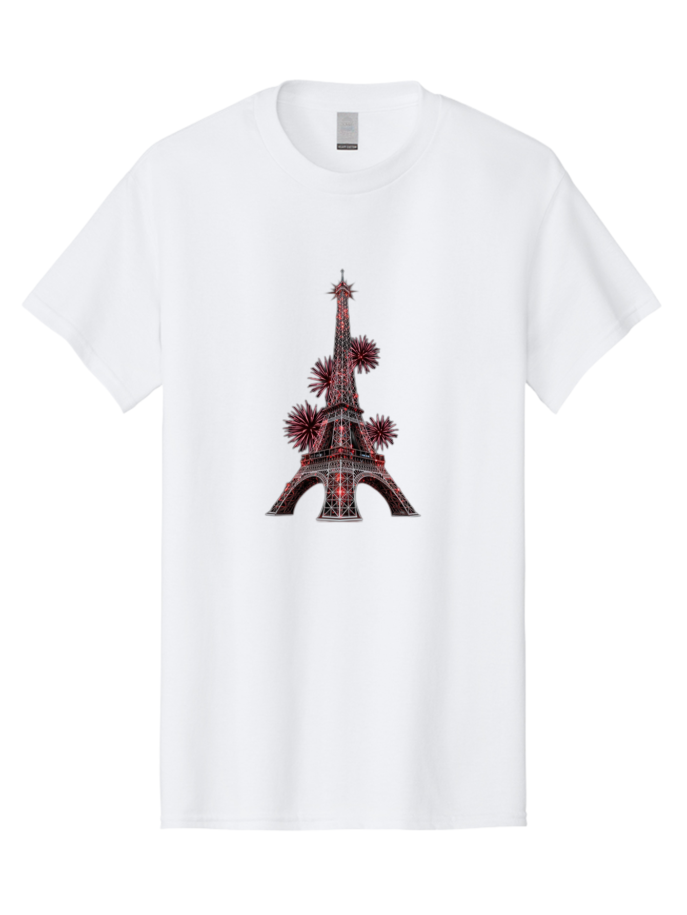 Eiffel-Tower-4 Men'S Graphic Tee, 100% Cotton, Comfortable Casual Summer Wear, Machine Washable, Eiffel Tower With Firework Explosions Around It, Paris Landmark, Famous Monument, Fireworks Display, Celebration, Festive Atmosphere, Bad071