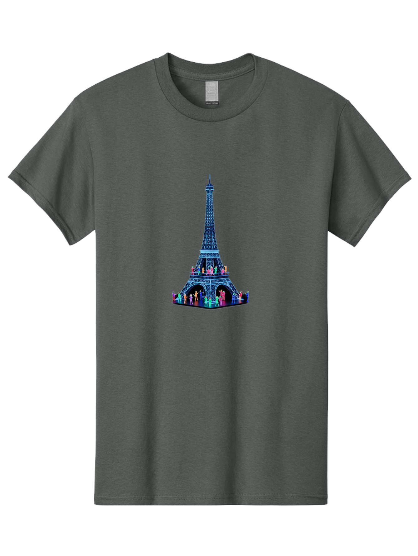 Eiffel-Tower-5 Men'S Graphic Tee, 100% Cotton, Comfortable Casual Summer Wear, Machine Washable, Eiffel Tower Landmark, Paris Tourism, Iron Lattice Structure, Tourist Attraction, Famous Monument, Vibrant Colors, People Visiting, Cultural Icon, Bad072