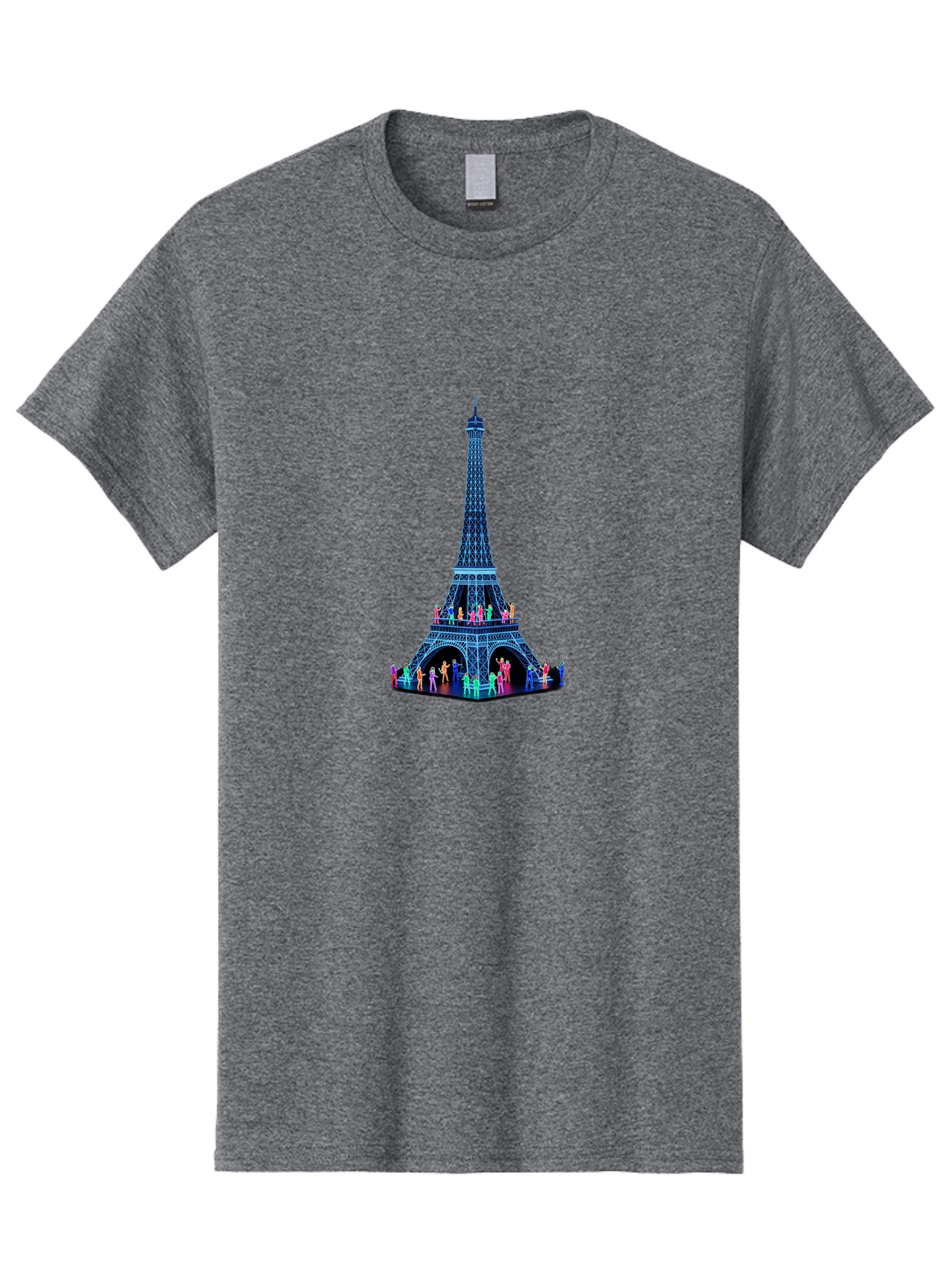 Eiffel-Tower-5 Men'S Graphic Tee, 100% Cotton, Comfortable Casual Summer Wear, Machine Washable, Eiffel Tower Landmark, Paris Tourism, Iron Lattice Structure, Tourist Attraction, Famous Monument, Vibrant Colors, People Visiting, Cultural Icon, Bad072