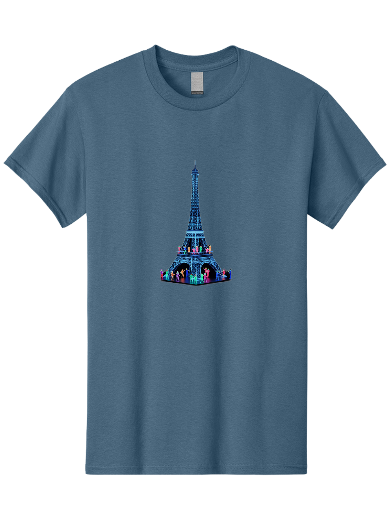 Eiffel-Tower-5 Men'S Graphic Tee, 100% Cotton, Comfortable Casual Summer Wear, Machine Washable, Eiffel Tower Landmark, Paris Tourism, Iron Lattice Structure, Tourist Attraction, Famous Monument, Vibrant Colors, People Visiting, Cultural Icon, Bad072