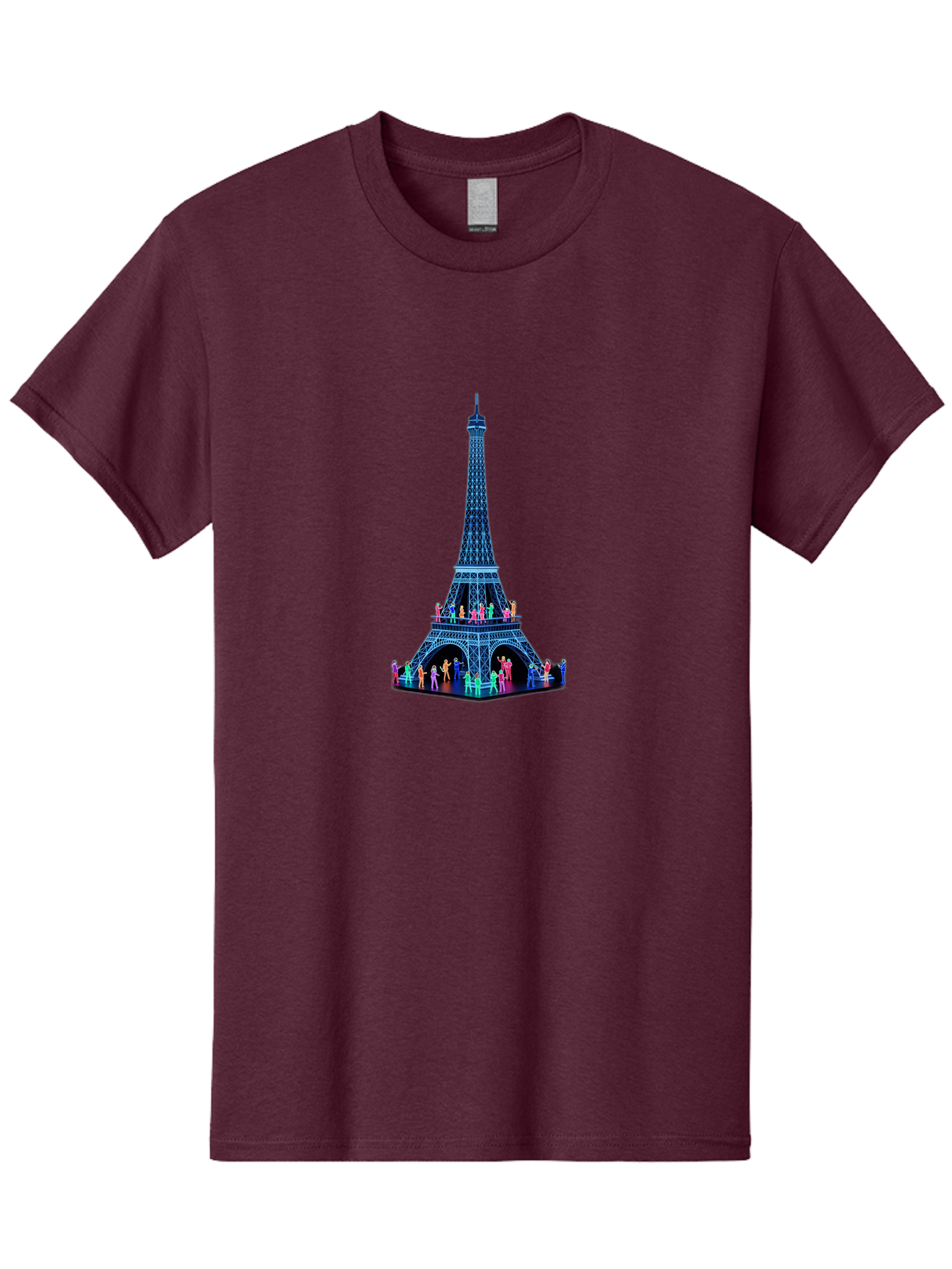 Eiffel-Tower-5 Men'S Graphic Tee, 100% Cotton, Comfortable Casual Summer Wear, Machine Washable, Eiffel Tower Landmark, Paris Tourism, Iron Lattice Structure, Tourist Attraction, Famous Monument, Vibrant Colors, People Visiting, Cultural Icon, Bad072