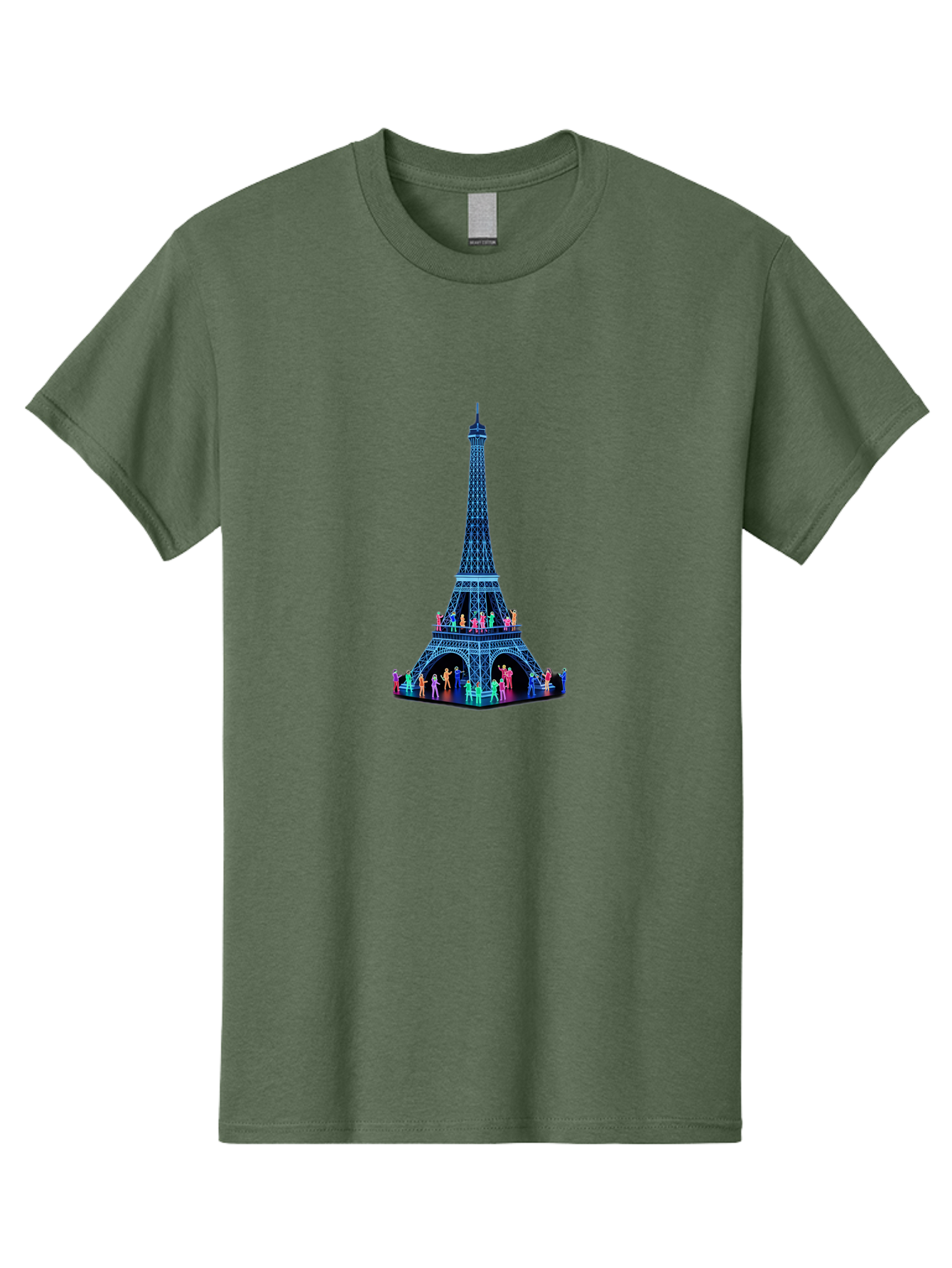 Eiffel-Tower-5 Men'S Graphic Tee, 100% Cotton, Comfortable Casual Summer Wear, Machine Washable, Eiffel Tower Landmark, Paris Tourism, Iron Lattice Structure, Tourist Attraction, Famous Monument, Vibrant Colors, People Visiting, Cultural Icon, Bad072