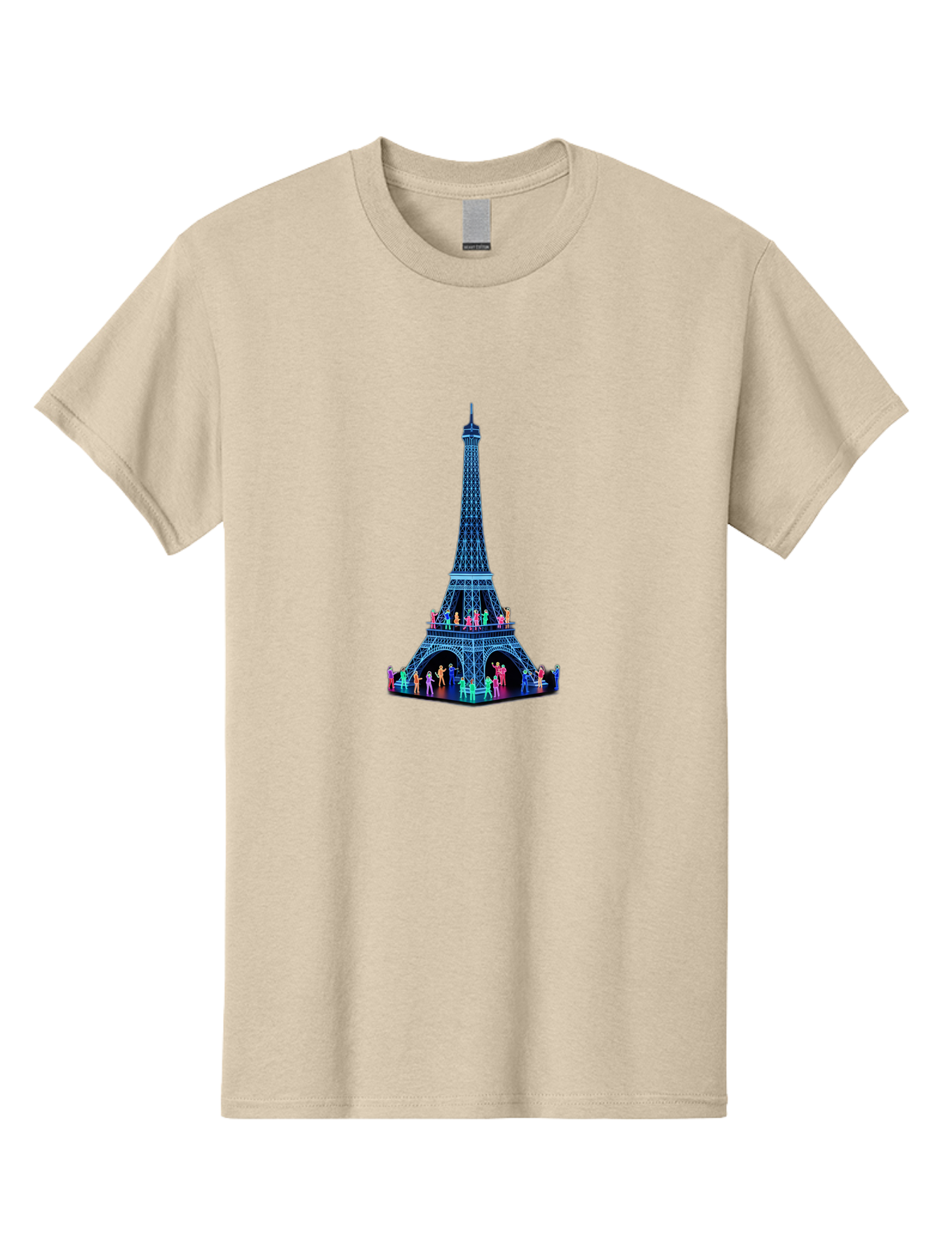 Eiffel-Tower-5 Men'S Graphic Tee, 100% Cotton, Comfortable Casual Summer Wear, Machine Washable, Eiffel Tower Landmark, Paris Tourism, Iron Lattice Structure, Tourist Attraction, Famous Monument, Vibrant Colors, People Visiting, Cultural Icon, Bad072