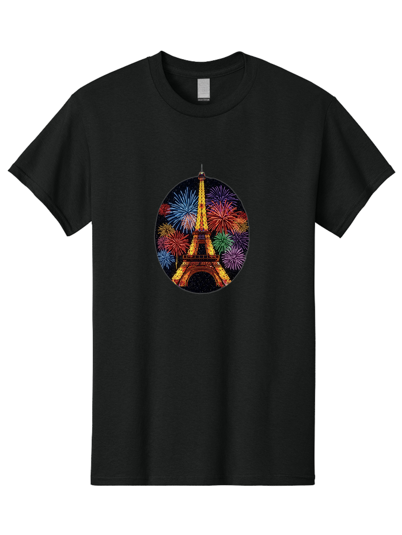 Eiffel-Tower-6 Men'S Graphic Tee, 100% Cotton, Comfortable Casual Summer Wear, Machine Washable, Eiffel Tower At Night, Fireworks Display, Festive Atmosphere, Parisian Landmark, Celebratory Scene, Colorful Explosion, Romantic Getaway, Bad073