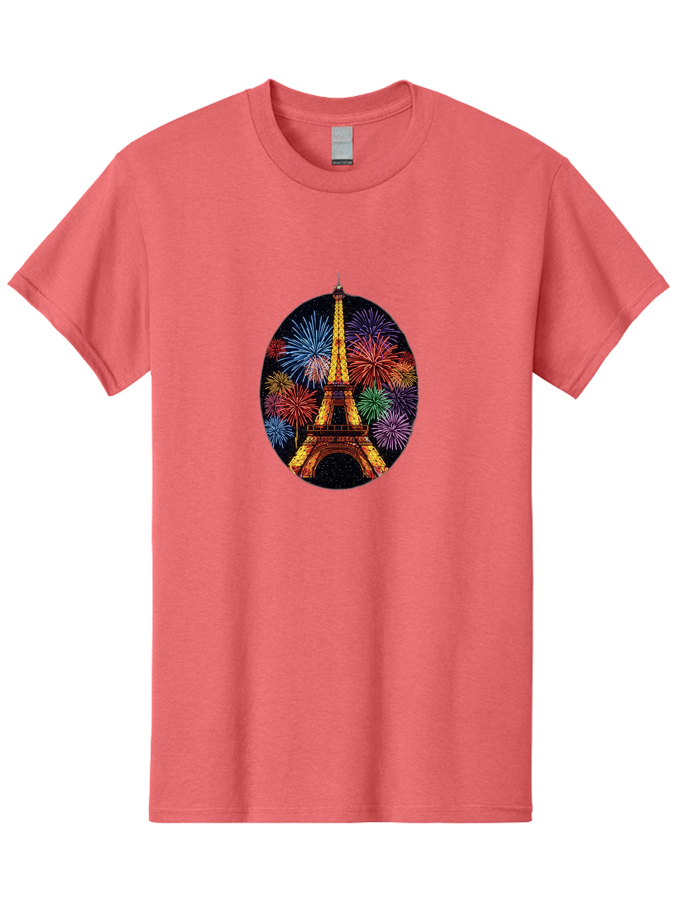 Eiffel-Tower-6 Men'S Graphic Tee, 100% Cotton, Comfortable Casual Summer Wear, Machine Washable, Eiffel Tower At Night, Fireworks Display, Festive Atmosphere, Parisian Landmark, Celebratory Scene, Colorful Explosion, Romantic Getaway, Bad073
