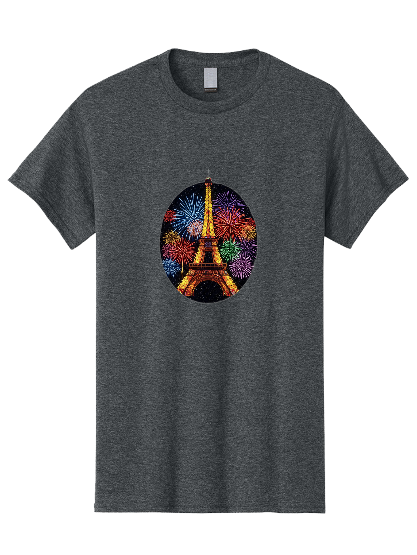 Eiffel-Tower-6 Men'S Graphic Tee, 100% Cotton, Comfortable Casual Summer Wear, Machine Washable, Eiffel Tower At Night, Fireworks Display, Festive Atmosphere, Parisian Landmark, Celebratory Scene, Colorful Explosion, Romantic Getaway, Bad073