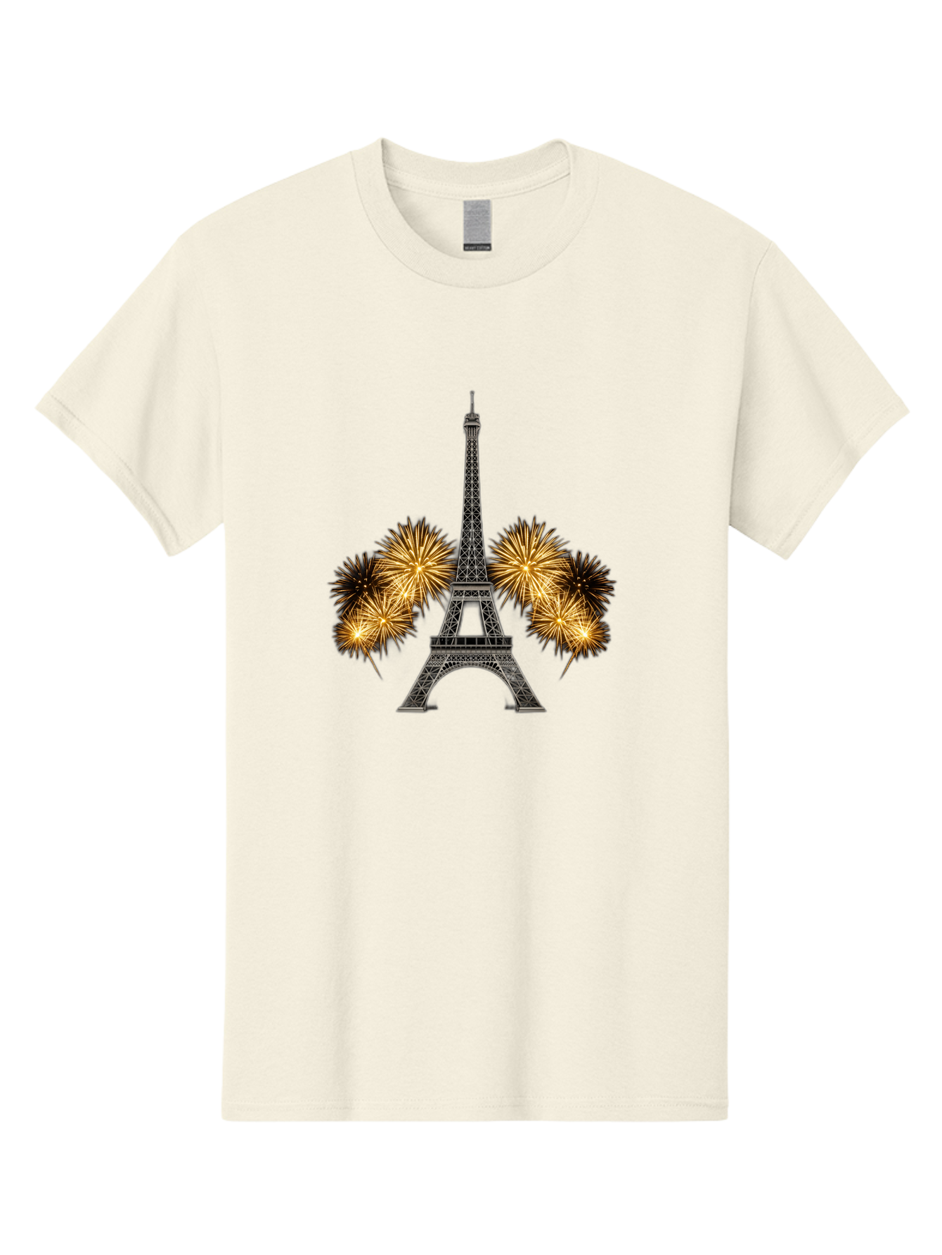 Eiffel-Tower-Fireworks-1 Men'S Graphic Tee, 100% Cotton, Comfortable Casual Summer Wear, Machine Washable, Eiffel Tower, Fireworks Display, Celebration, Festive Atmosphere, Fireworks Exploding, France, Paris, City Landmark, Event Decoration, Bad074