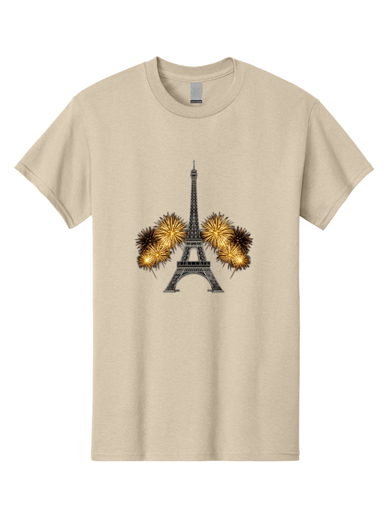 Eiffel-Tower-Fireworks-1 Men'S Graphic Tee, 100% Cotton, Comfortable Casual Summer Wear, Machine Washable, Eiffel Tower, Fireworks Display, Celebration, Festive Atmosphere, Fireworks Exploding, France, Paris, City Landmark, Event Decoration, Bad074