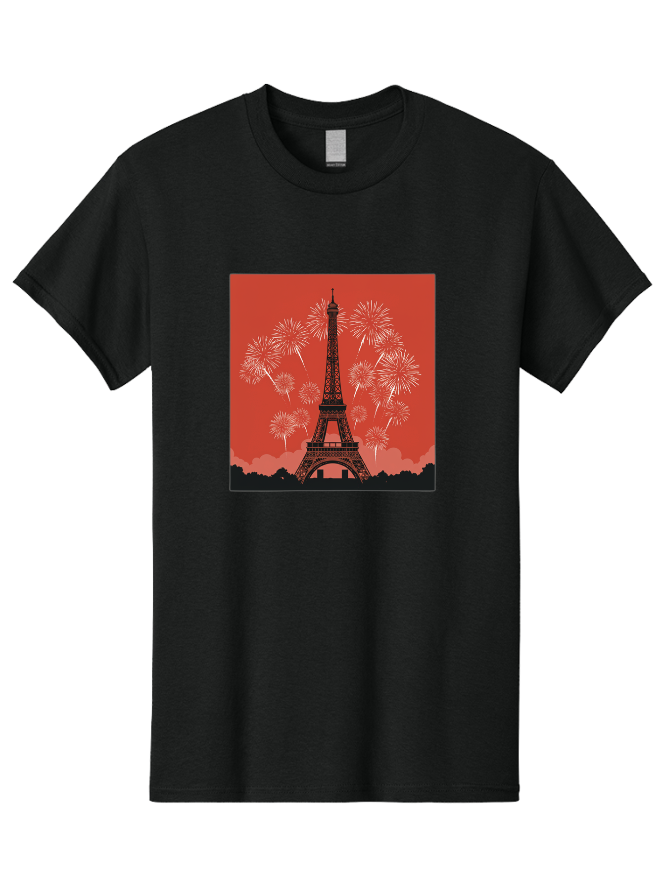 Eiffel-Tower-Fireworks Men'S Graphic Tee, 100% Cotton, Comfortable Casual Summer Wear, Machine Washable, Eiffel Tower, Fireworks Display, Celebration, Festive Atmosphere, Paris Landmarks, French Culture, Fireworks Explosion, Romantic Getaway, Bad075