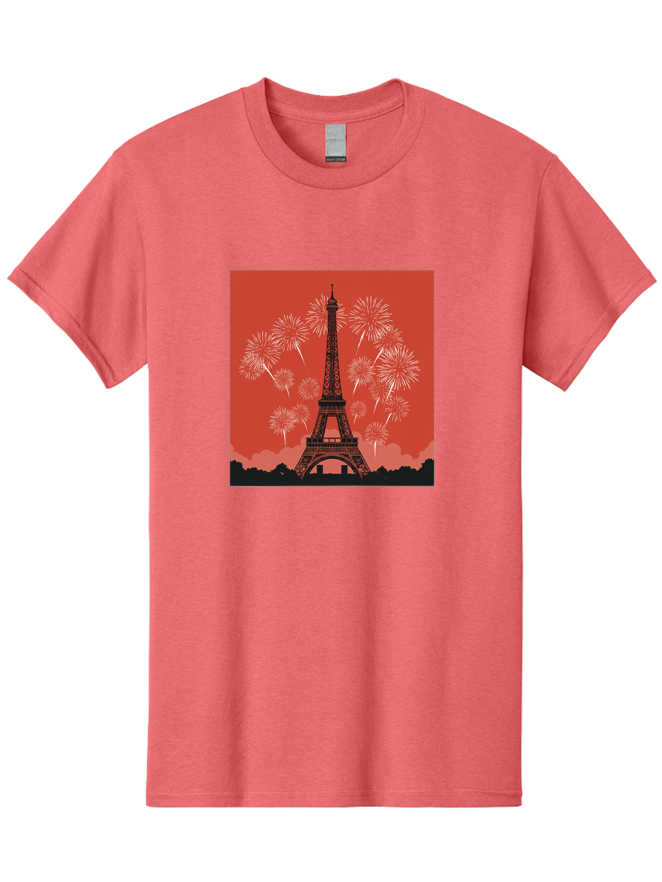 Eiffel-Tower-Fireworks Men'S Graphic Tee, 100% Cotton, Comfortable Casual Summer Wear, Machine Washable, Eiffel Tower, Fireworks Display, Celebration, Festive Atmosphere, Paris Landmarks, French Culture, Fireworks Explosion, Romantic Getaway, Bad075