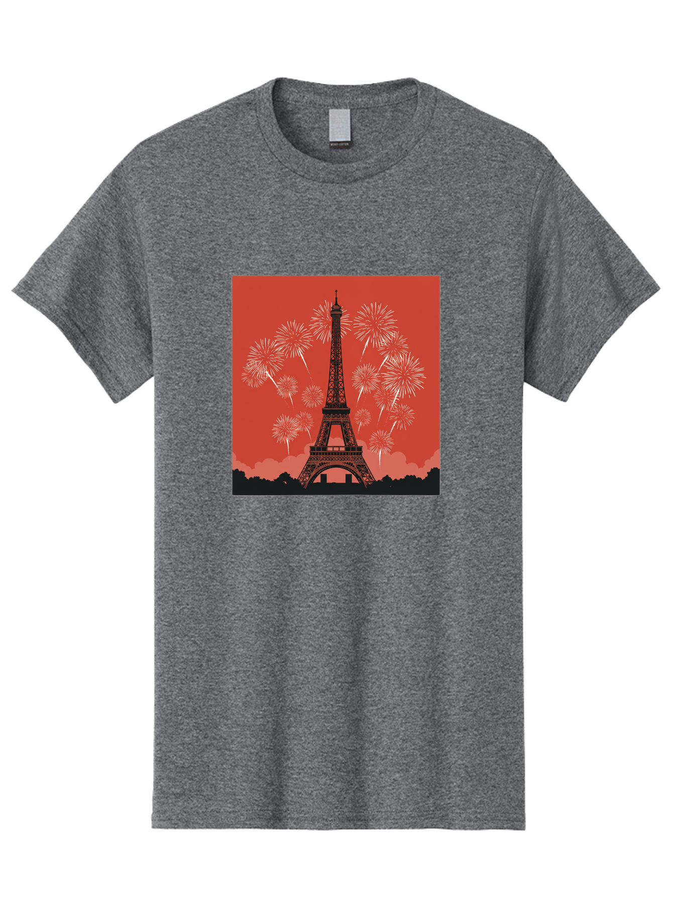 Eiffel-Tower-Fireworks Men'S Graphic Tee, 100% Cotton, Comfortable Casual Summer Wear, Machine Washable, Eiffel Tower, Fireworks Display, Celebration, Festive Atmosphere, Paris Landmarks, French Culture, Fireworks Explosion, Romantic Getaway, Bad075