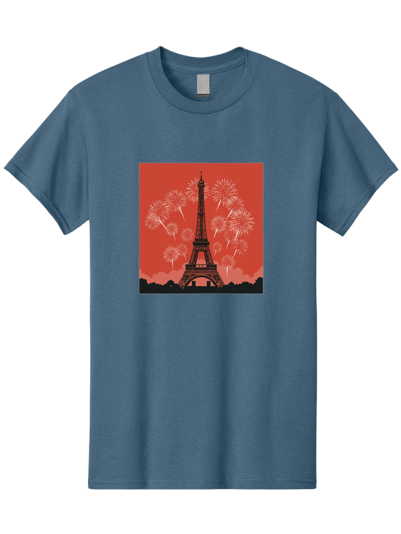 Eiffel-Tower-Fireworks Men'S Graphic Tee, 100% Cotton, Comfortable Casual Summer Wear, Machine Washable, Eiffel Tower, Fireworks Display, Celebration, Festive Atmosphere, Paris Landmarks, French Culture, Fireworks Explosion, Romantic Getaway, Bad075