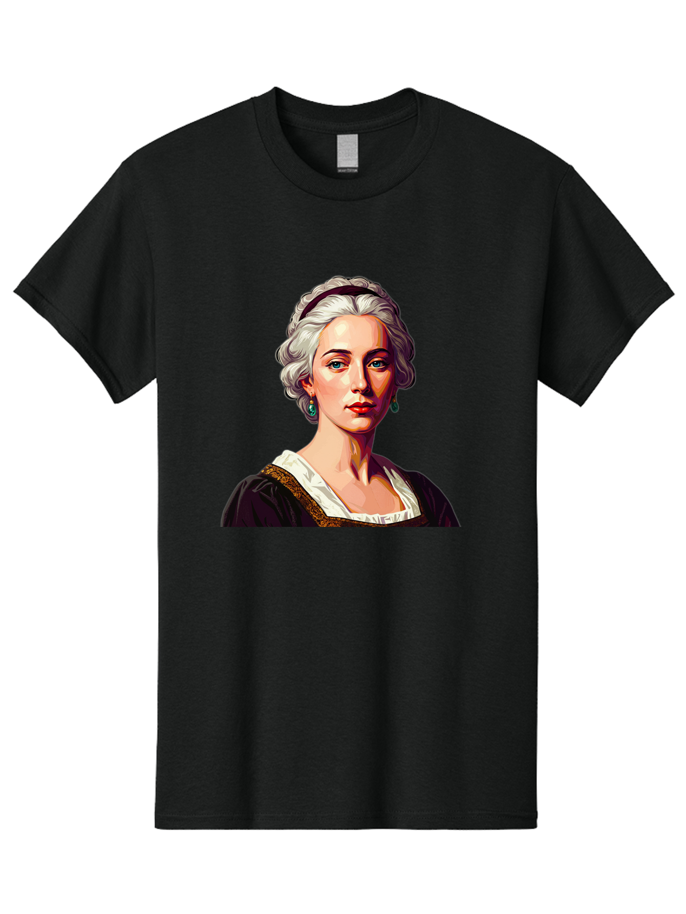 Elizabeth-Cady-Stanton Men'S Graphic Tee, 100% Cotton, Comfortable Casual Summer Wear, Machine Washable, Woman With White Hair, Blue Eyes, Red Lips, Elegant Earrings, Vintage Clothing, Gold Trim, Historical Figure, Feminine Style, Bad077