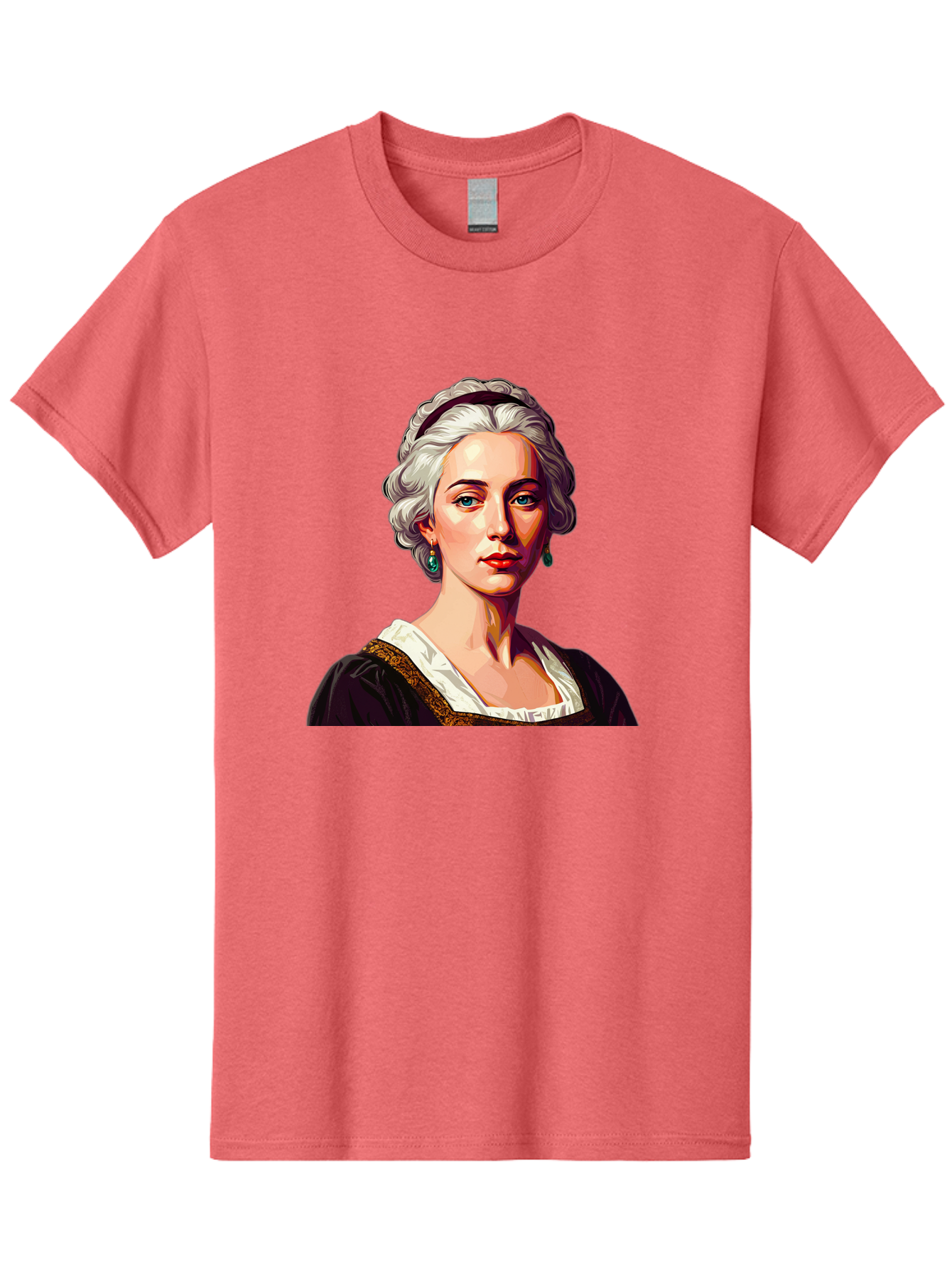 Elizabeth-Cady-Stanton Men'S Graphic Tee, 100% Cotton, Comfortable Casual Summer Wear, Machine Washable, Woman With White Hair, Blue Eyes, Red Lips, Elegant Earrings, Vintage Clothing, Gold Trim, Historical Figure, Feminine Style, Bad077